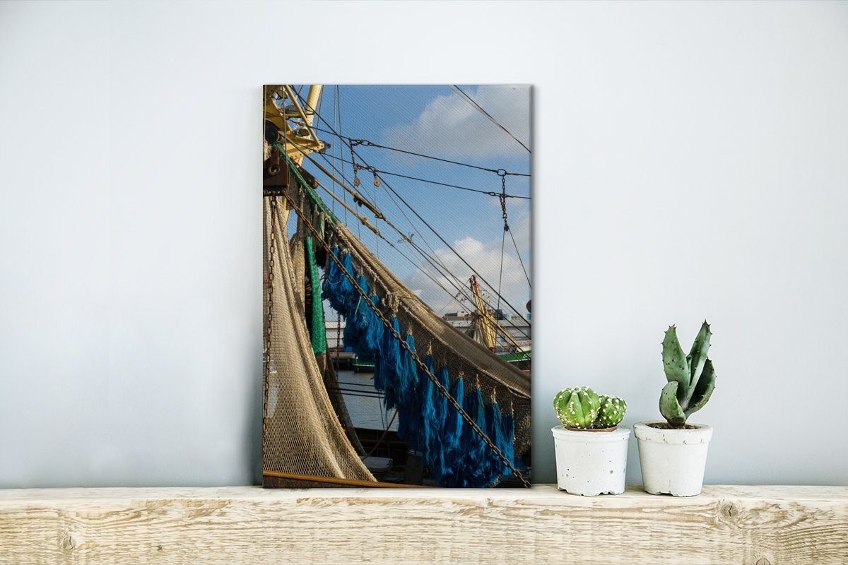 Leinwandbild 20x30 Fischernetze Gemälde, Leinwandbild Hafen IJmuiden, im von Bunte Zackenaufhänger, bespannt fertig (1 St), inkl. OneMillionCanvasses® cm