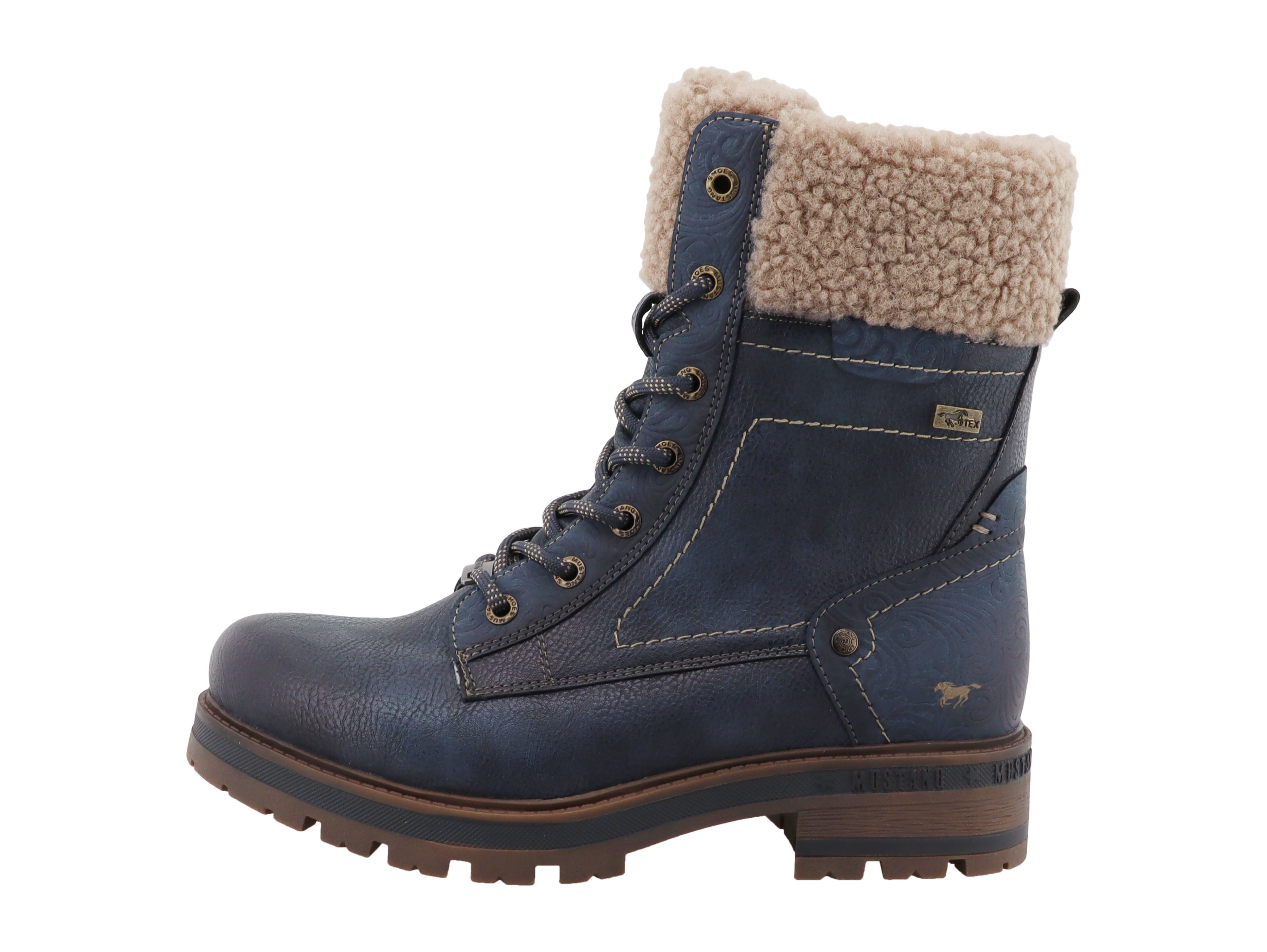 Mustang Shoes Stiefel Winterboots Blockabsatz, Schnürboots mit Warmfutter-Krangen