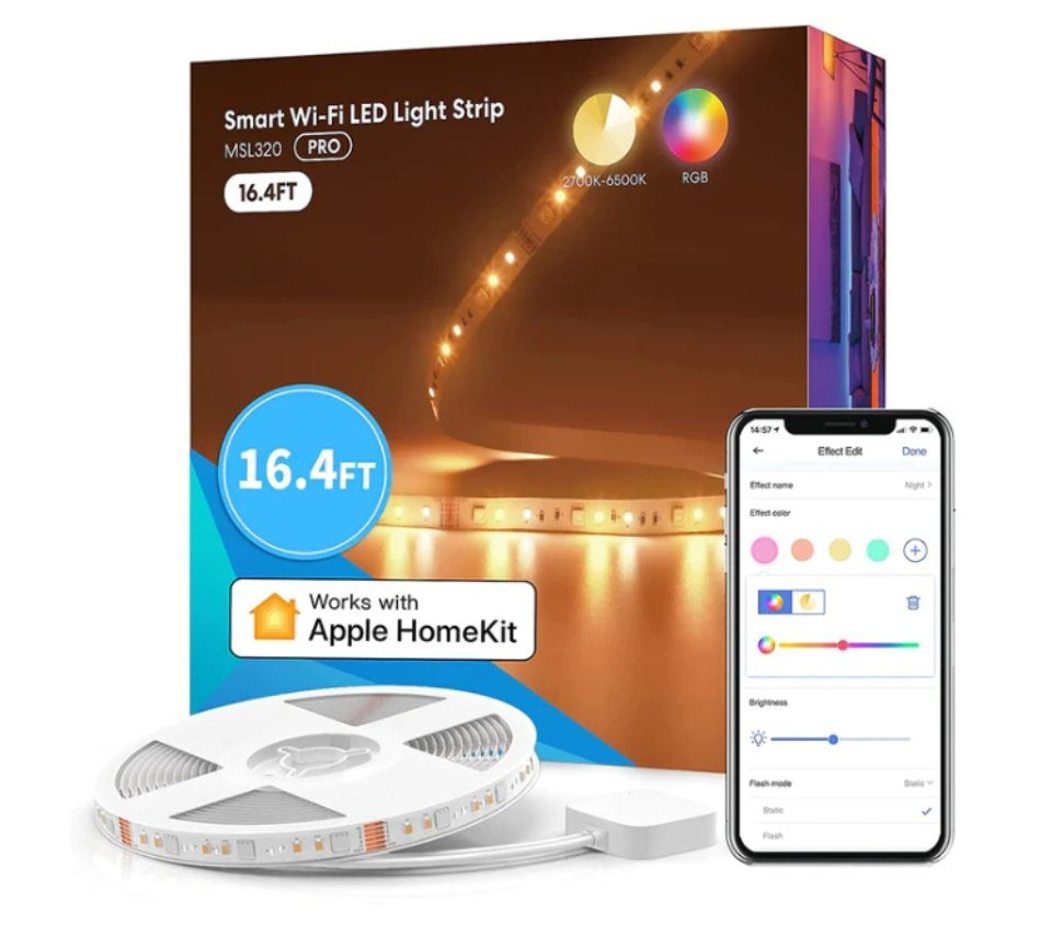 Meross Smarte LED-Leuchte Meross Smart WiFi LED Strip RGBW (5 Meter) - smarte LED RGBW Leiste, LED fest integriert, RGB, Farbwechsler, Tageslichtweiß, warmweiß, kaltweiß, RGBW, dimmbar, Farbtemperatur einstellbar, 5m, flexibel, smart, 2700K-6500K