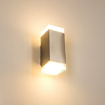 hofstein Außen-Wandleuchte »Petroio« LED moderne Außenwandlampe aus Edelstahl, 3000 Kelvin, 360 Lumen, Außenleuchte Up & Down-Effekt für Terrasse/Hof, IP44