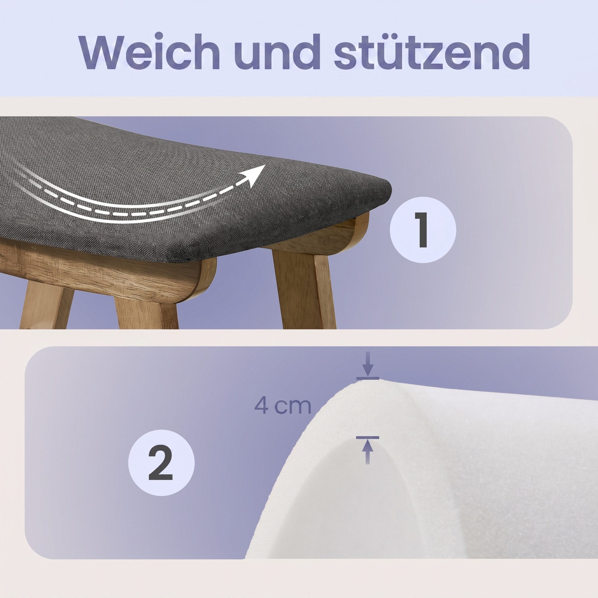 SONGMICS Sitzhocker Fußhocker Holzbank mit Waschbarem Bezug, 39,1 x 24,9 x 30 cm, für Flur, ohne Lehne, für Sessel, Bettbank – Bild 4 von 5