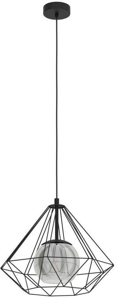 EGLO Hängeleuchte VERNHAM Pendellampe, Stahl und Glas, E27, IP20, Esszimmerlampe, Lampe, ohne Leuchtmittel, Pendelleuchte, Wohnzimmerlampe, H110 x Ø44,5 cm, schwarz, 1X40W exkl.