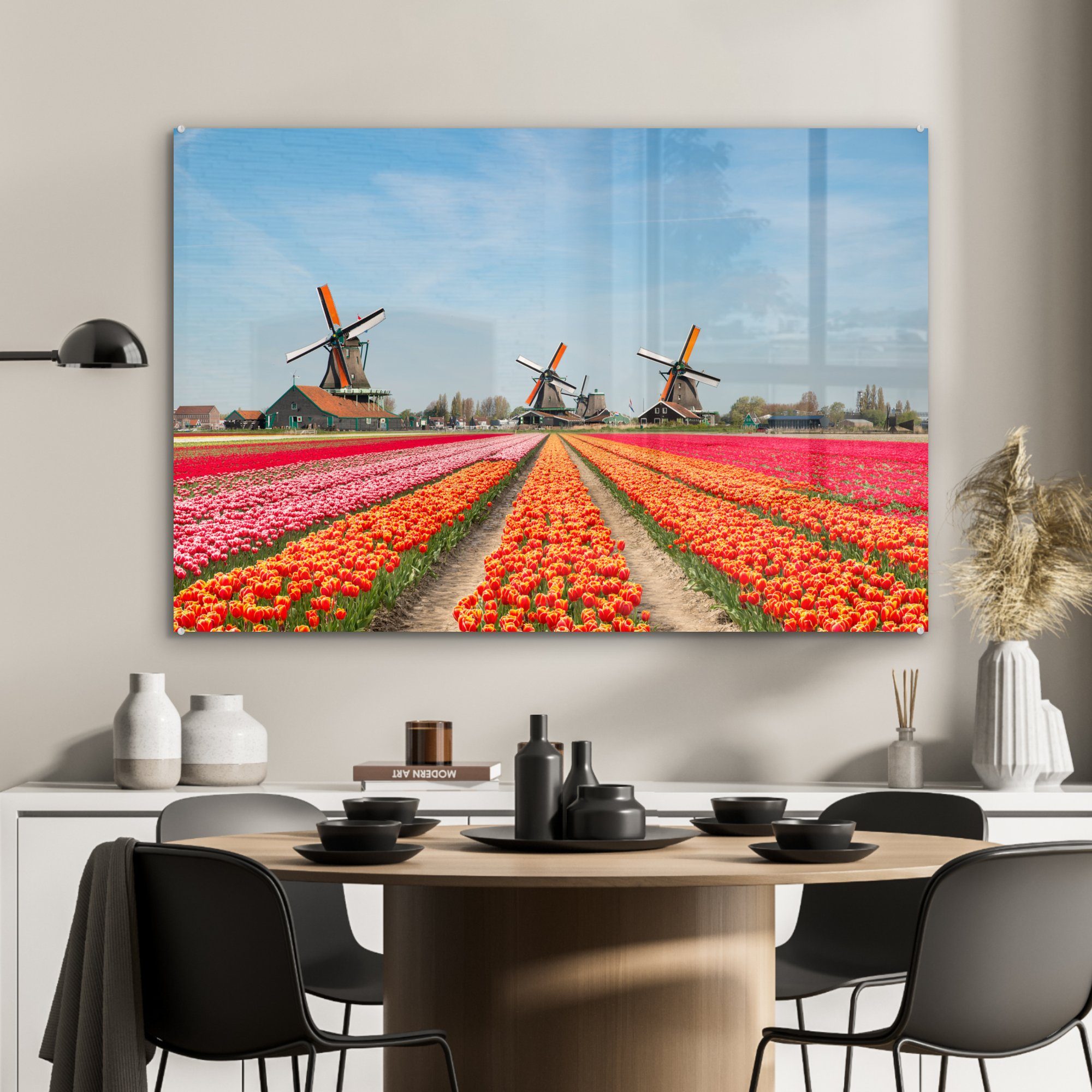 & Windmühle (1 Schlafzimmer Wohnzimmer Tulpen Niederlande, MuchoWow - St), Acrylglasbilder Acrylglasbild -
