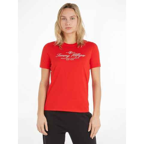 Tommy Hilfiger T-Shirt REG HILFIGER SCRIPT C-NK SS mit dezentem Markenlabel auf dem Ärmelabschluss