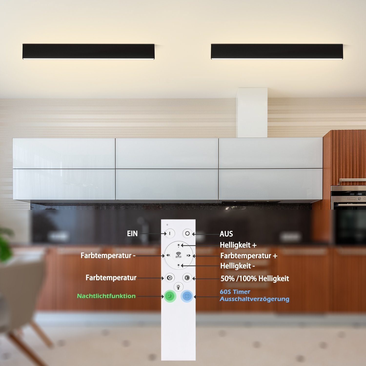 ZMH Deckenleuchten Wohnzimmer Modern Dimmbar Bürolampe Decke Mit Fernbedienung, LED fest integriert, LED fest integriert – Bild 4 von 5