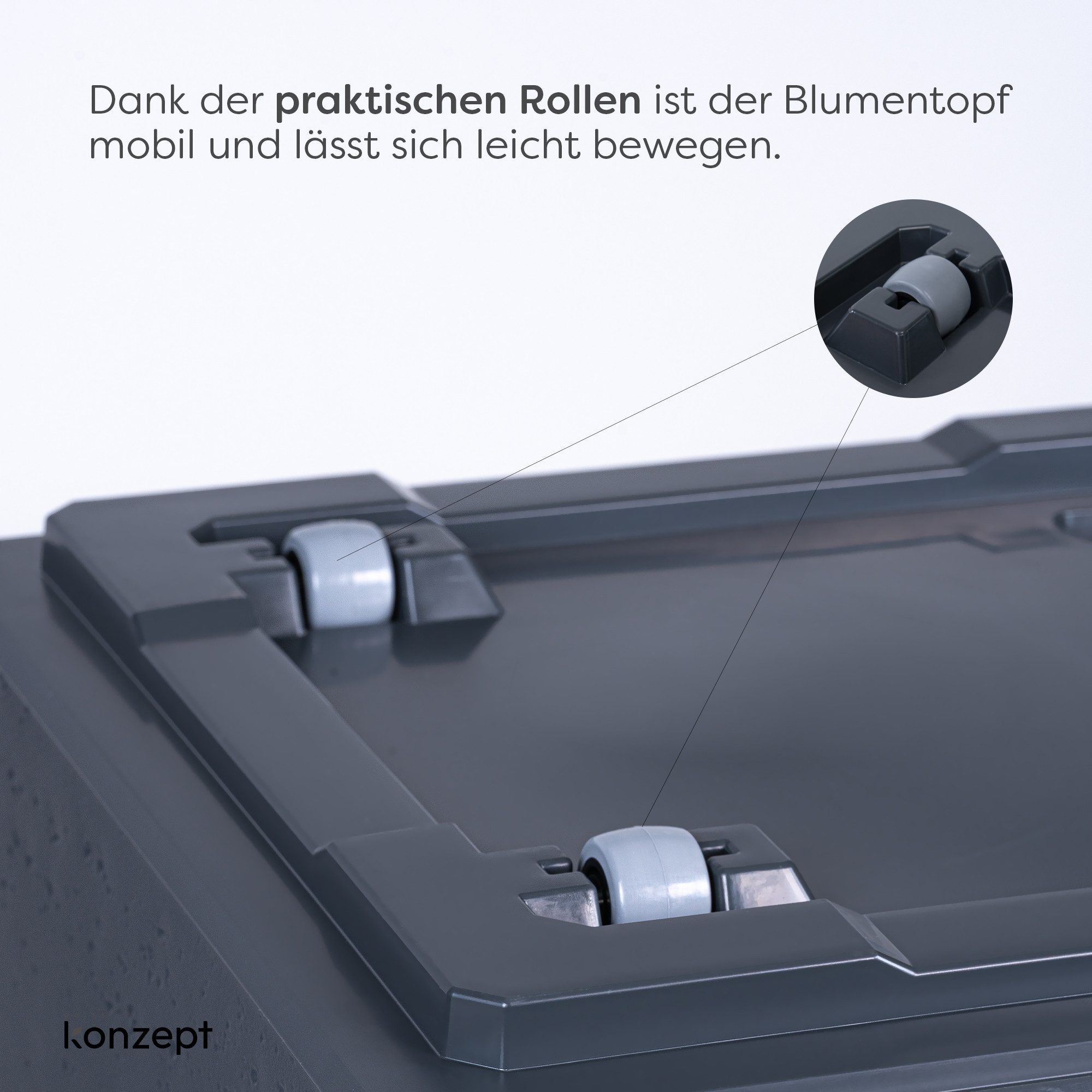 KONZEPT Pflanzkübel groß außen, Blumenkübel mit Rollen, aus Kunststoff (40 x 40 x 59 cm), ideal für Balkon, Terrasse und Garten – Bild 3 von 5