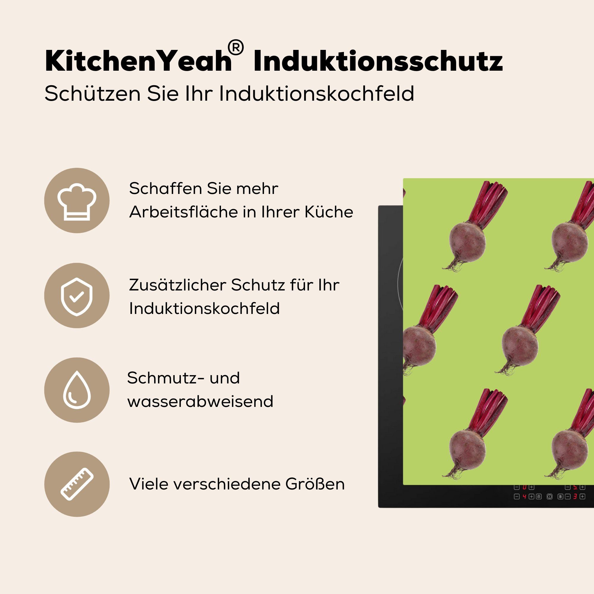 Muster Gemüse für MuchoWow Vinyl, Grün, Induktionsmatte tlg), Herdblende-/Abdeckplatte - die (1 Bete 59x52 Ceranfeldabdeckung cm, - küche, Rote -