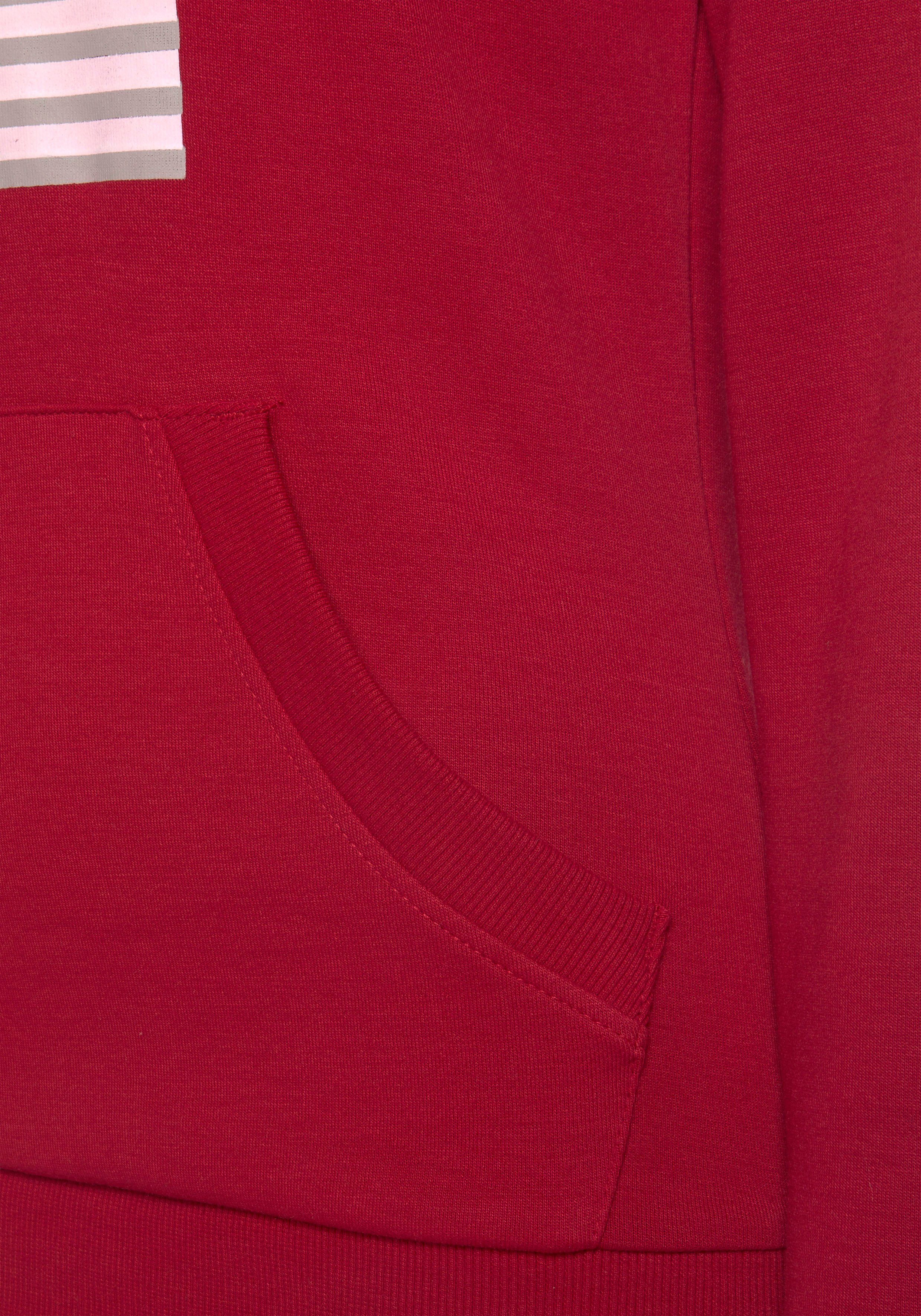 Kapuzensweatshirt Kängurutasche, Loungeanzug, Logodruck Hoodie H.I.S mit und rot