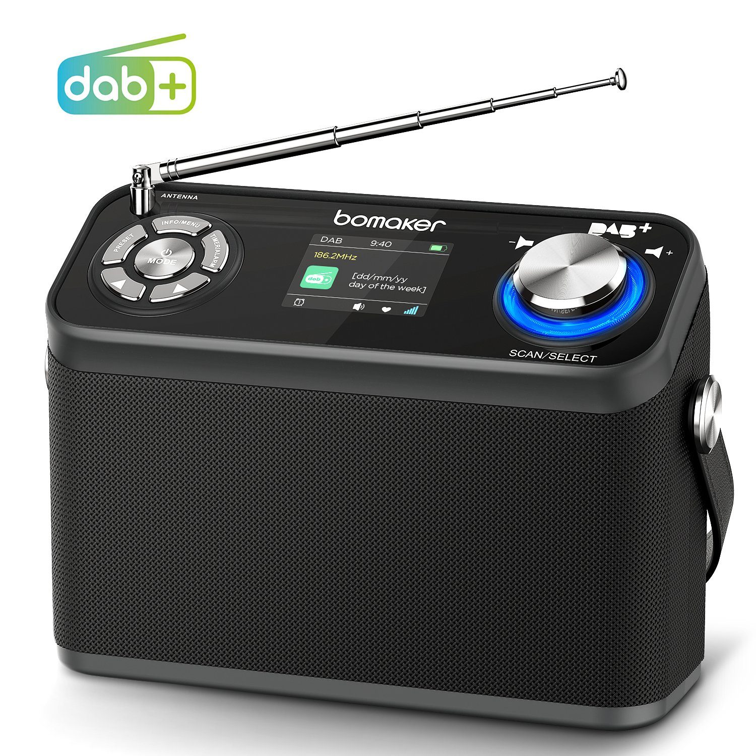 Bomaker DAB303 Digitalradio (DAB) (Digitalradio (DAB), 8,00 W, DAB/DAB+/FM  tragbares Radio mit 40 Presets, Digital Kuchenradio mit farbigem LCD  Display, 2600mAh AKku (mit AUX, USB, Bluetooth und Kopfhöreranschluss) für  Schlafzimmer & Garten&