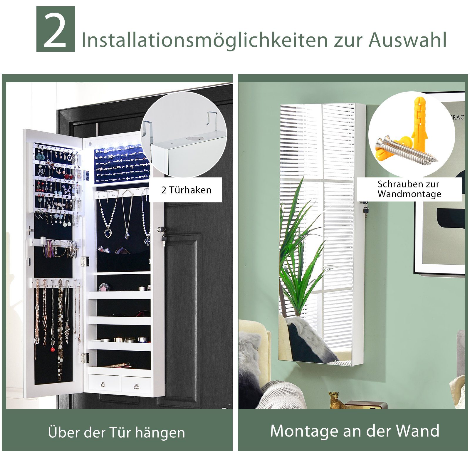 COSTWAY Schmuckschrank mit 6 LED&Schubladen,abschließbar günstig online kaufen