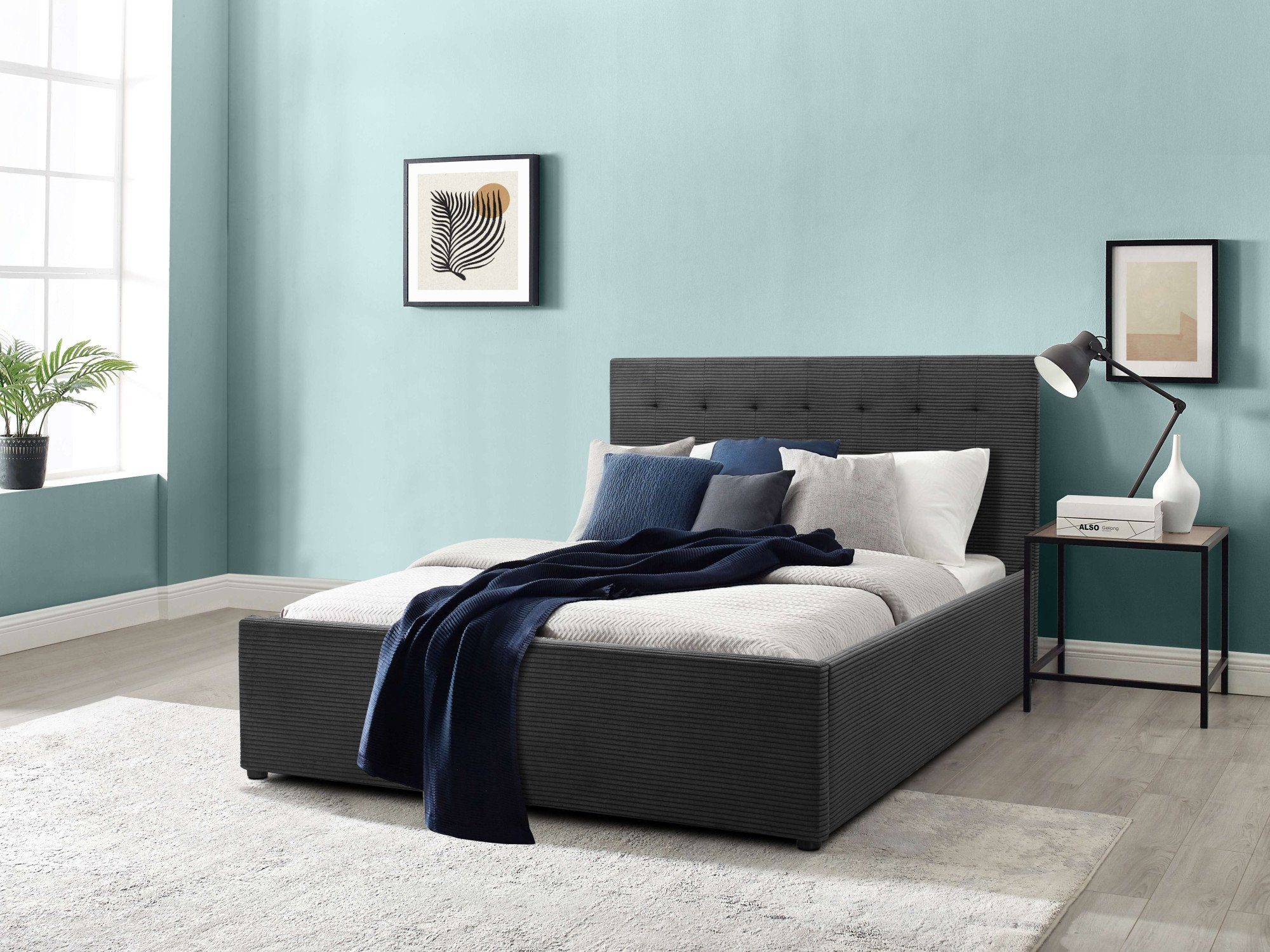 OTTO home Polsterbett Hamar, Knopfsteppung im Kopfteil, bis 250 KG belastbar (3 Breiten: 100cm/ 140cm/ 180cm), in verschiedenen Größen und Stoffen und Farben