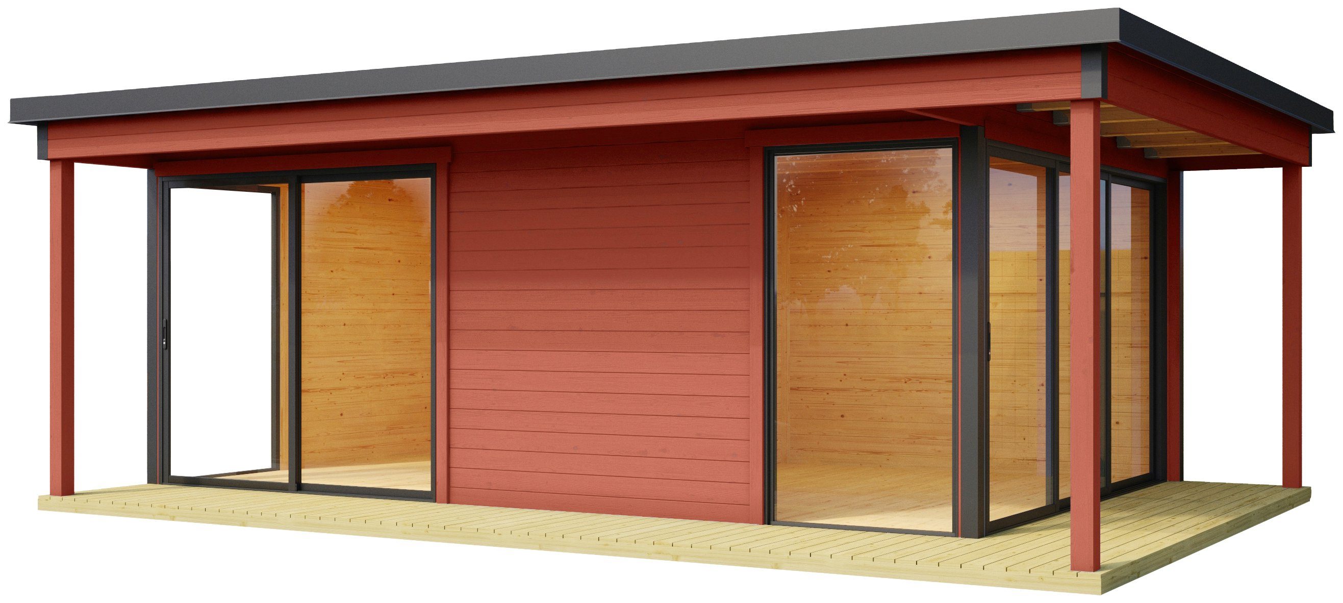 LASITA MAJA Gartenhaus Domeo 3 Loggia Schwedenrot, BxT: 608,4x418,9 cm, (Set),  mit Überdachung, Position der Zwischenwand flexibel