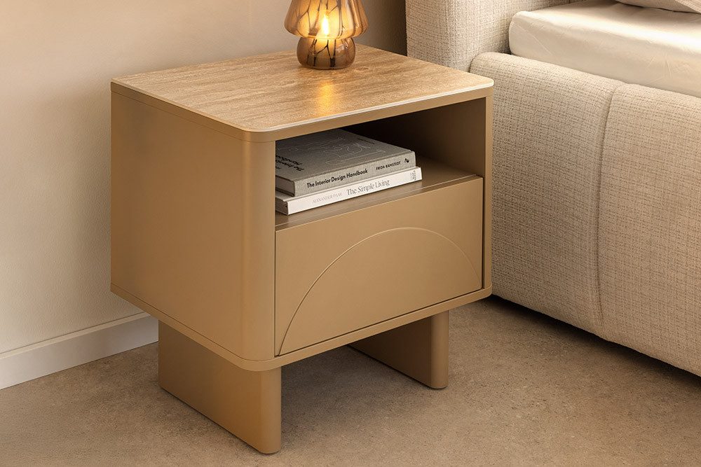 riess-ambiente Nachttisch SAVOY 50cm beige - Keramik, Travertin, Stauraum, günstig online kaufen