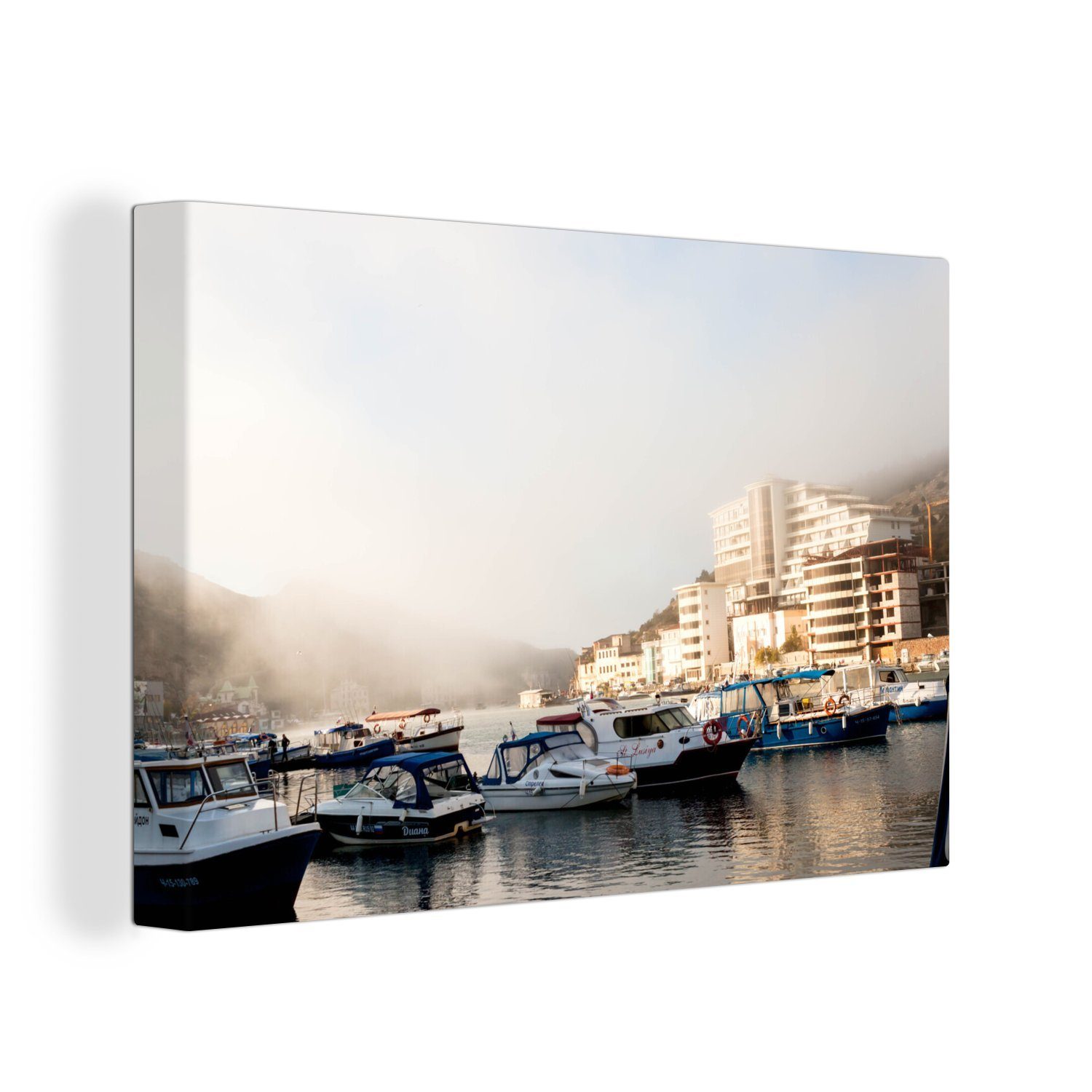 OneMillionCanvasses® Leinwandbild Nebel über dem Hafen von Sebastopol auf der Krim, (1 St), Wandbild Leinwandbilder, Aufhängefertig, Wanddeko, 30x20 cm