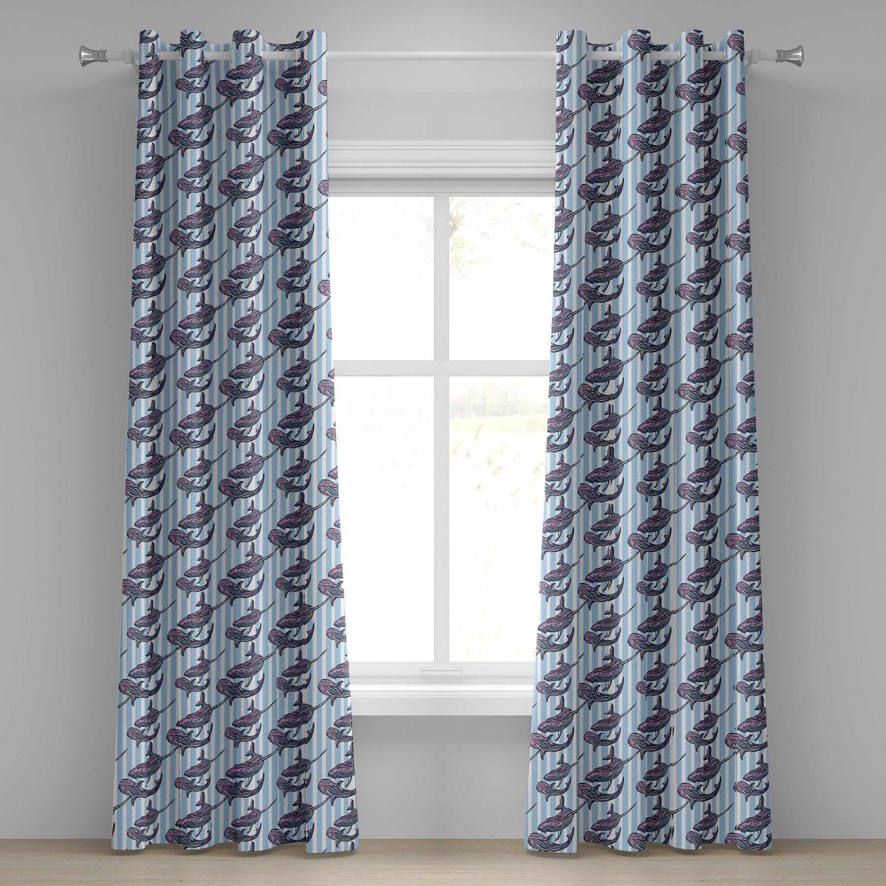 Gardine Dekorative 2-Panel-Fenstervorhänge für Schlafzimmer Wohnzimmer, Abakuhaus, Wal Riesen Marine Mammals