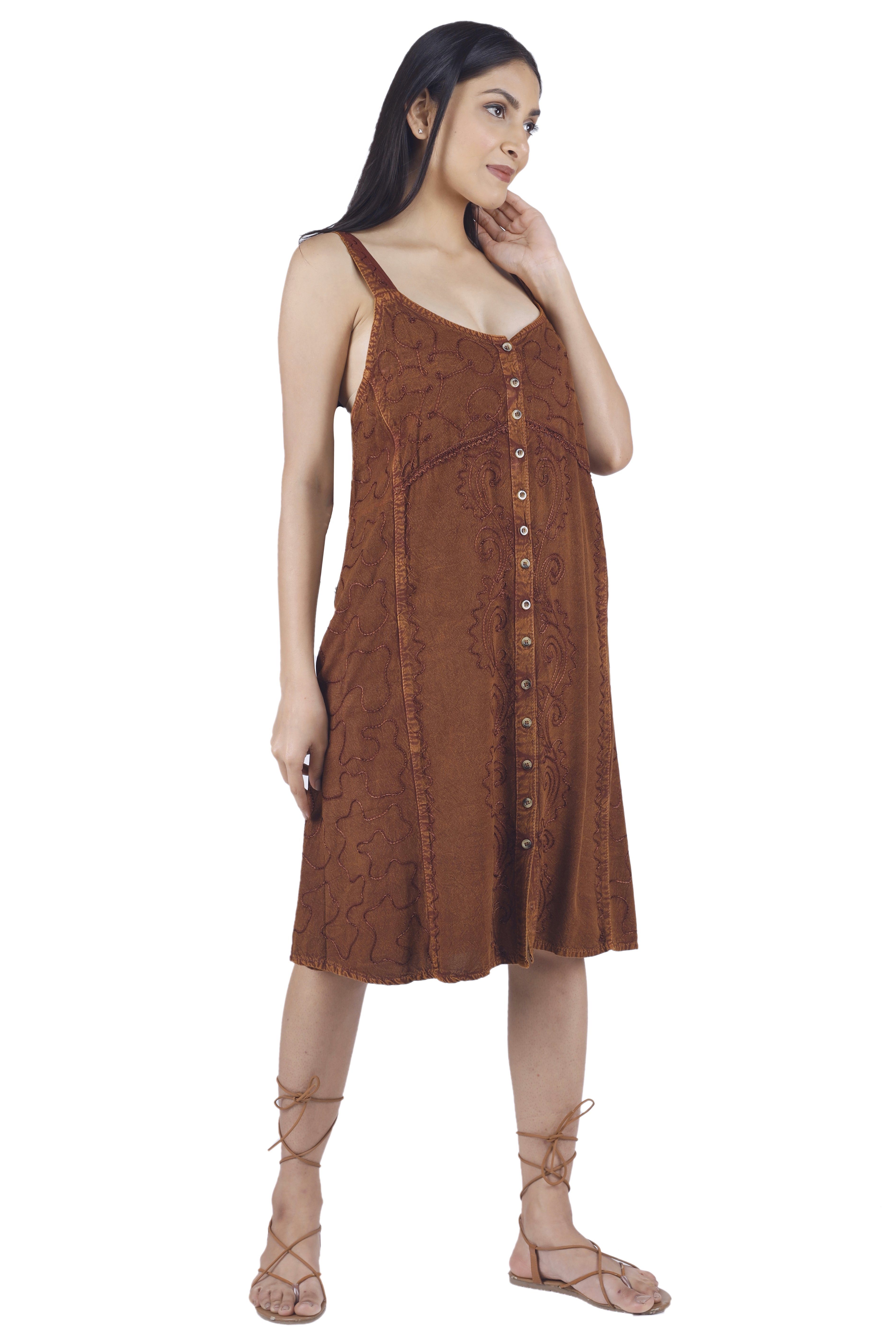 Guru-Shop Minikleid Besticktes indisches Kleid, Bekleidung braun/Design Midikleid -.. 23 Boho alternative