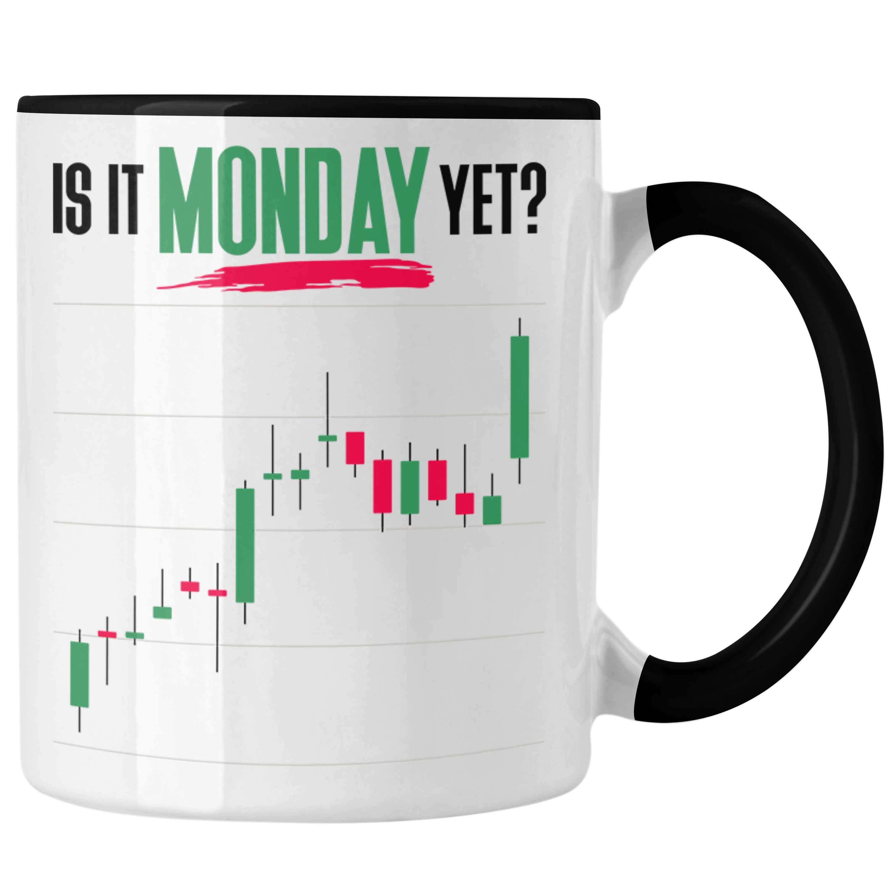 Trendation Tasse Aktien Tasse "Is It Monday Yet?" Lustiges Geschenk für Trading Aktien Schwarz