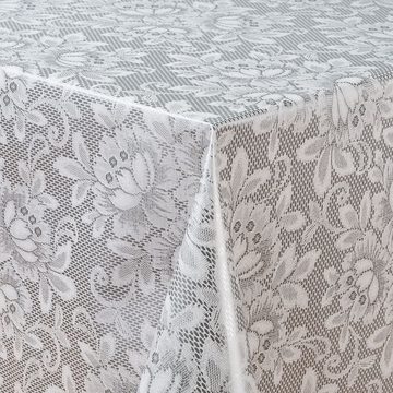 laro Tischdecke Wachstuch-Tischdecken Blumen grau weiss rechteckig