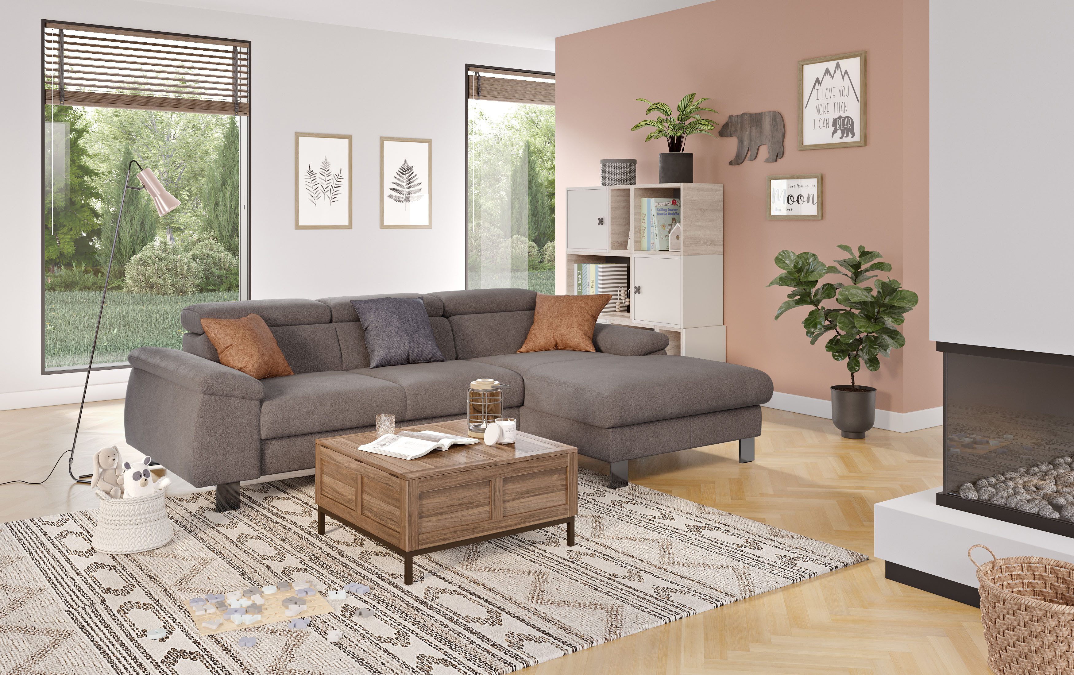 COTTA Ecksofa Komaris L-Form, B: 244 cm, mit Kopfteilverstellung, optional Bettfunktion, Bettkasten & Licht