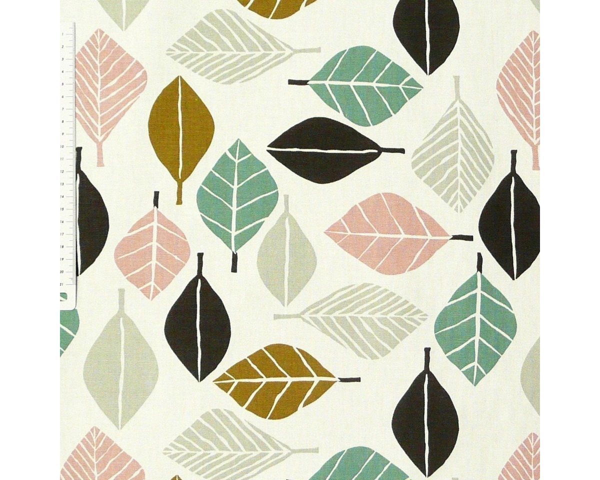 Thumbnail - Prestigious Textiles Stoff Dekostoff Blätter weiß petrol rosa 137cm