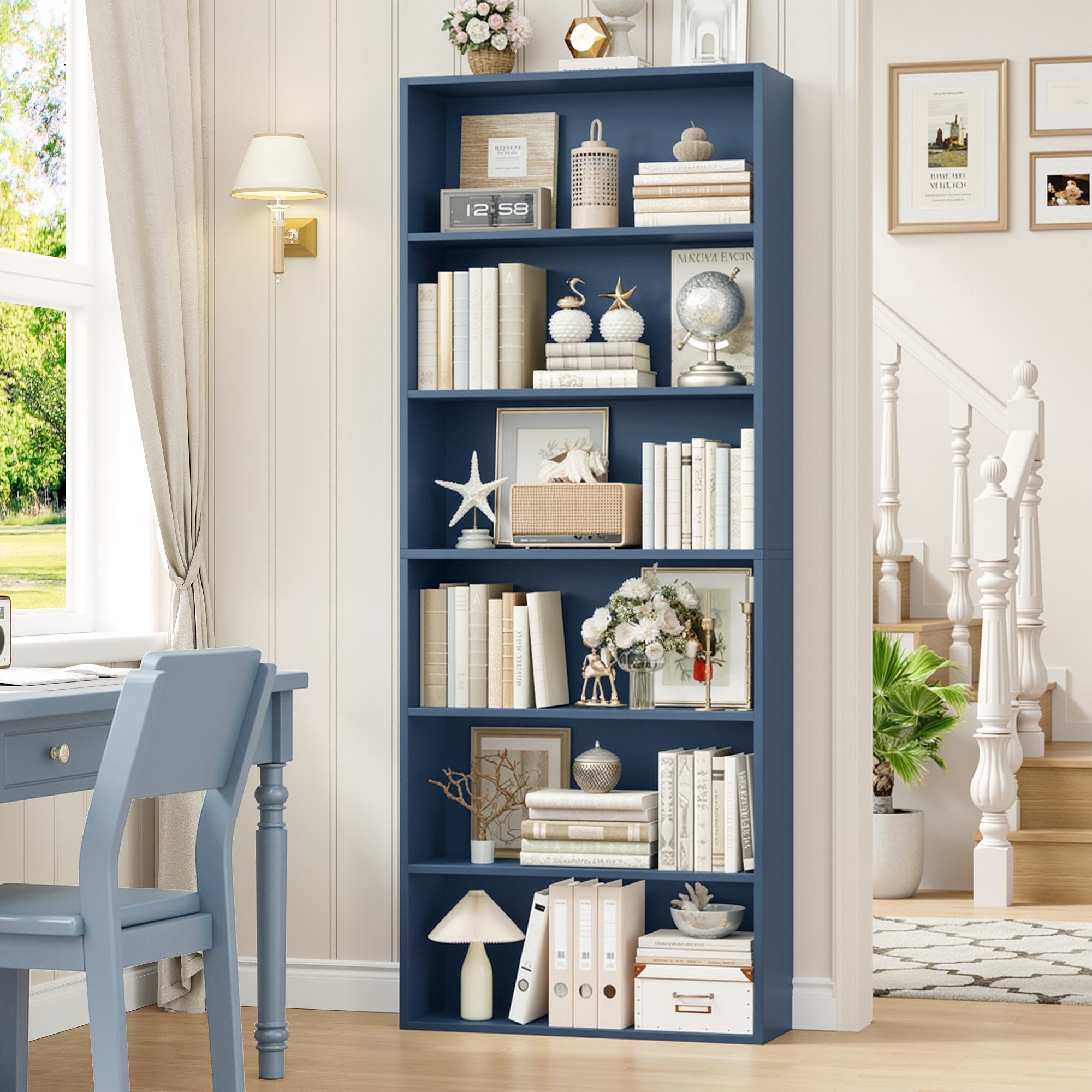 Homfa Bücherregal, Standregal Büroregal Raumteiler mit 6 Fächern Blau günstig online kaufen