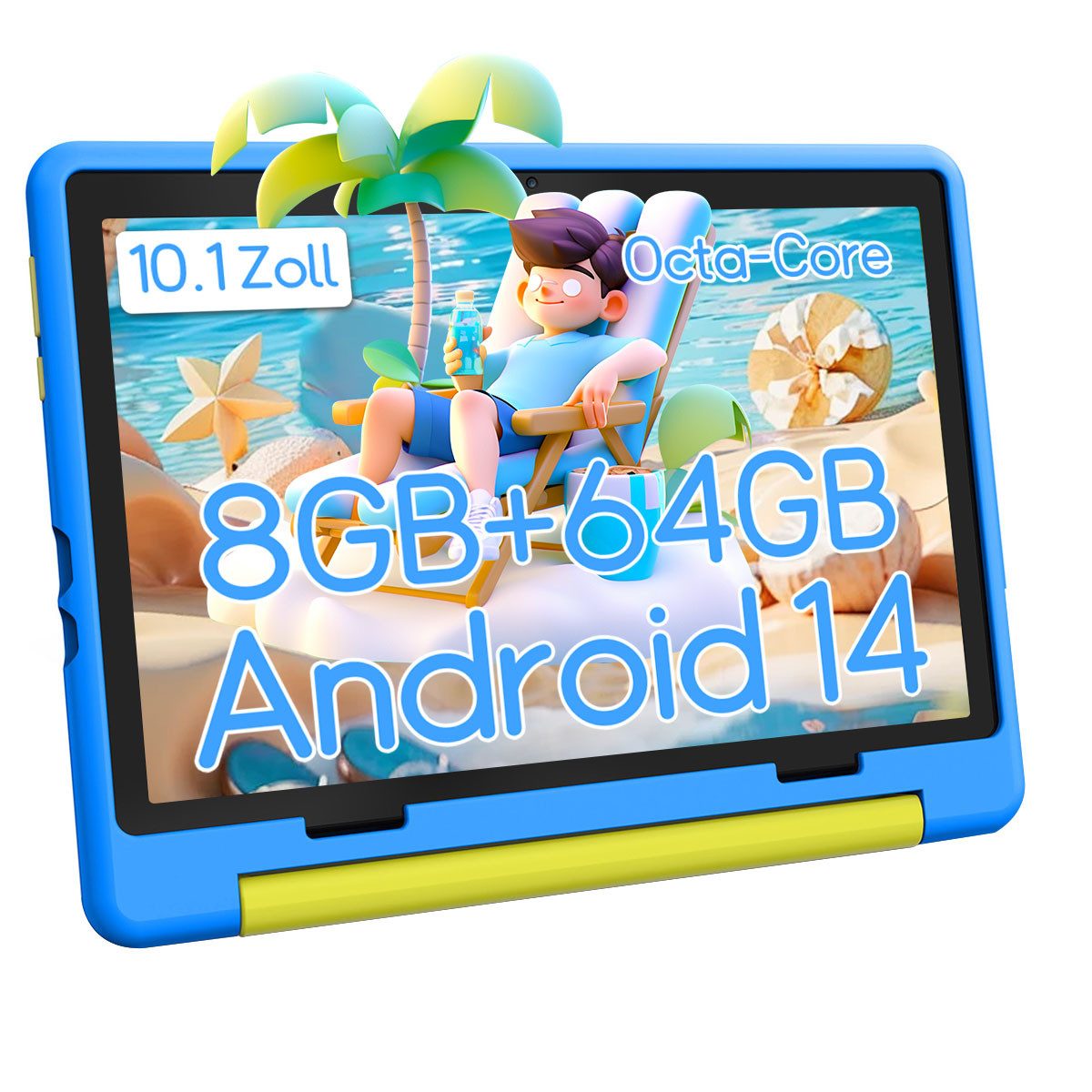 Happybe Kinder Tablet 10 Zoll Octa Core 64GB ROM 5000 mAh Dual-Kamera Tablet (10", 64 GB, 14, Kids Bumper blau)