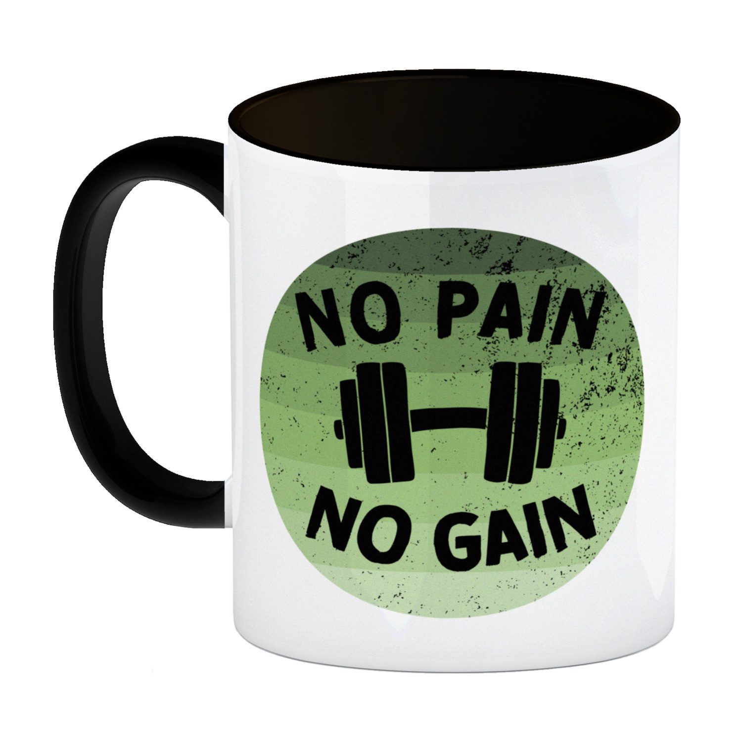 speecheese Tasse No pain no gain Fitness Kaffeebecher Schwarz mit Hantel