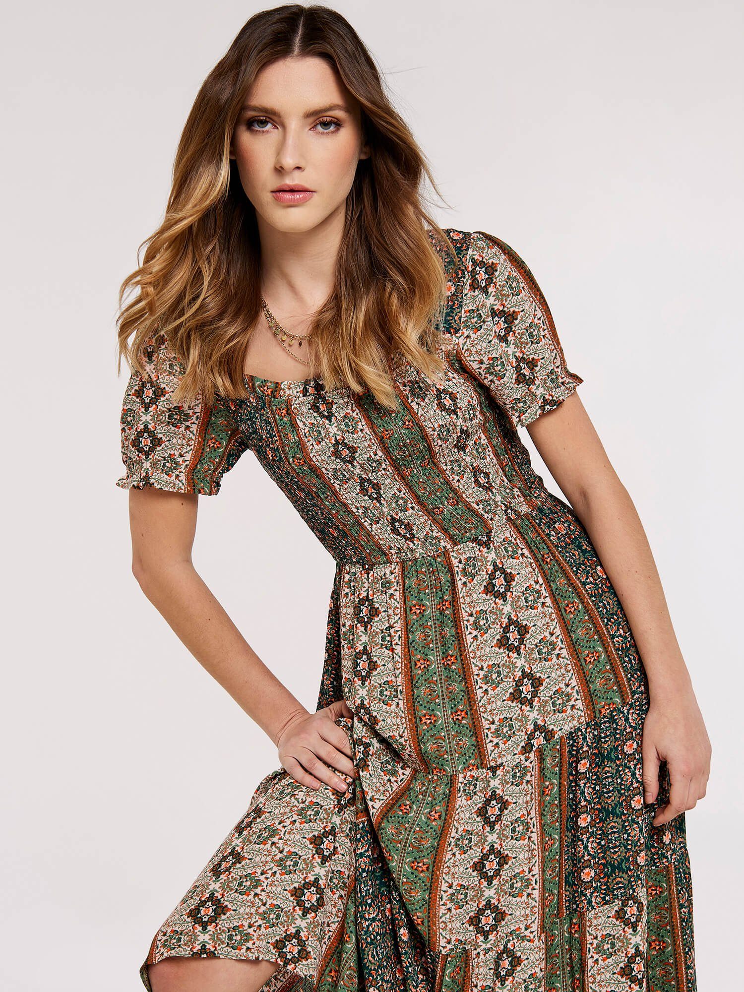 Apricot Druckkleid Paisley Patchwork Smock Midi günstig online kaufen