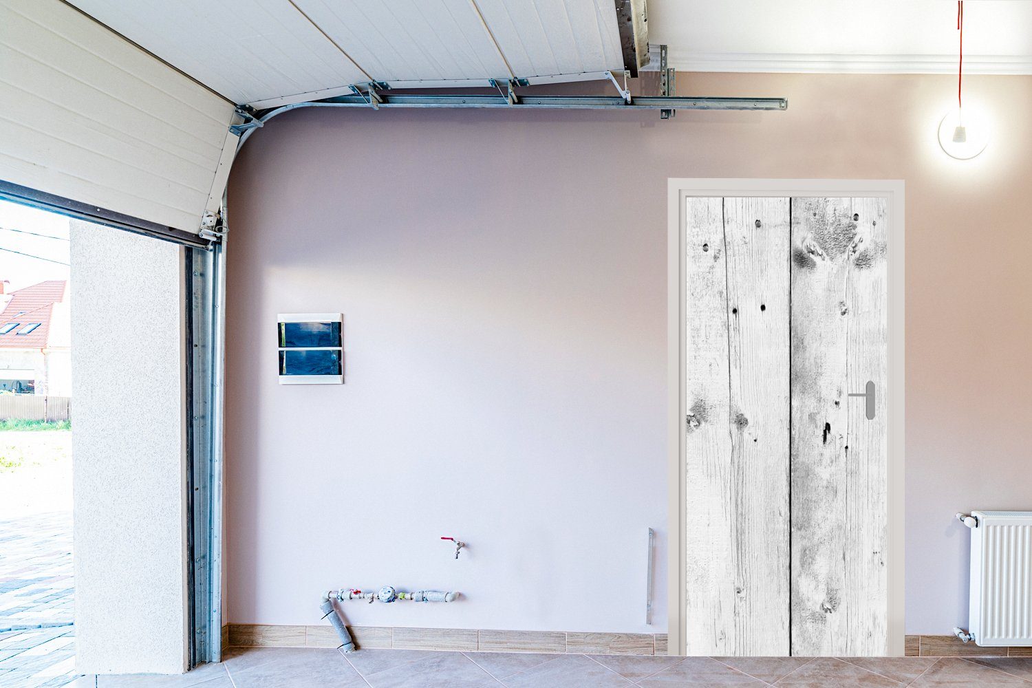 Türtapete Tür, Vintage Weiß, - für bedruckt, 75x205 Holz St), - (1 Matt, MuchoWow cm Fototapete Grau Türaufkleber, -