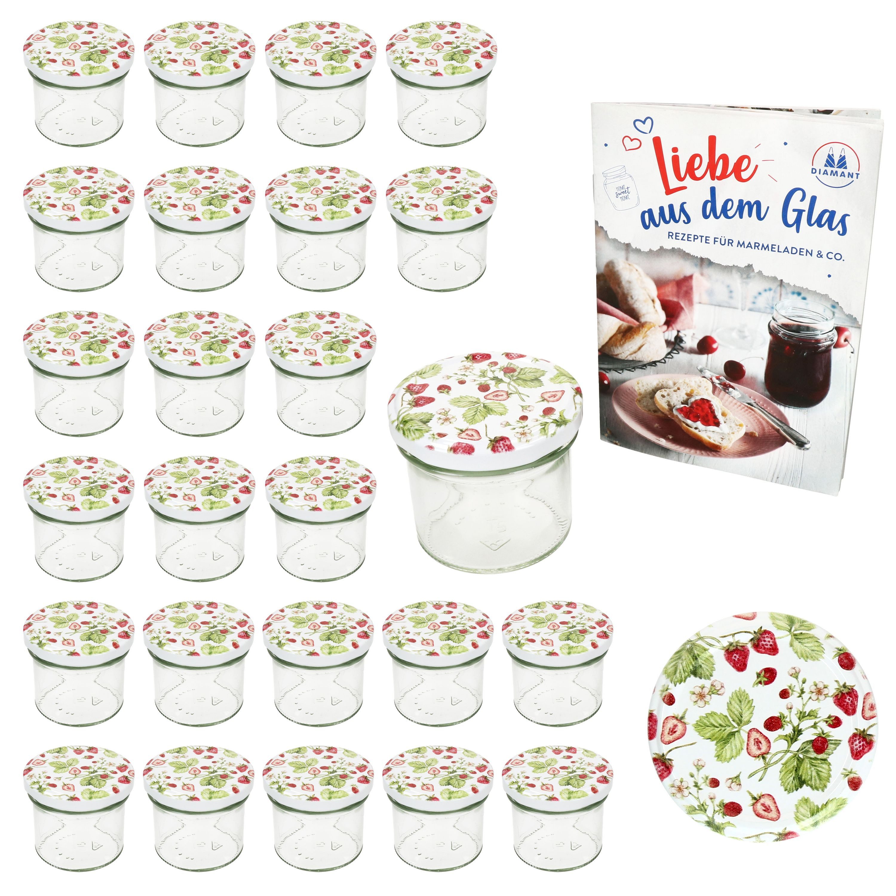MamboCat Einmachglas 25er Set Sturzglas 125ml Einmachglas TO66 Wald-Erdbeere Deckel, Glas