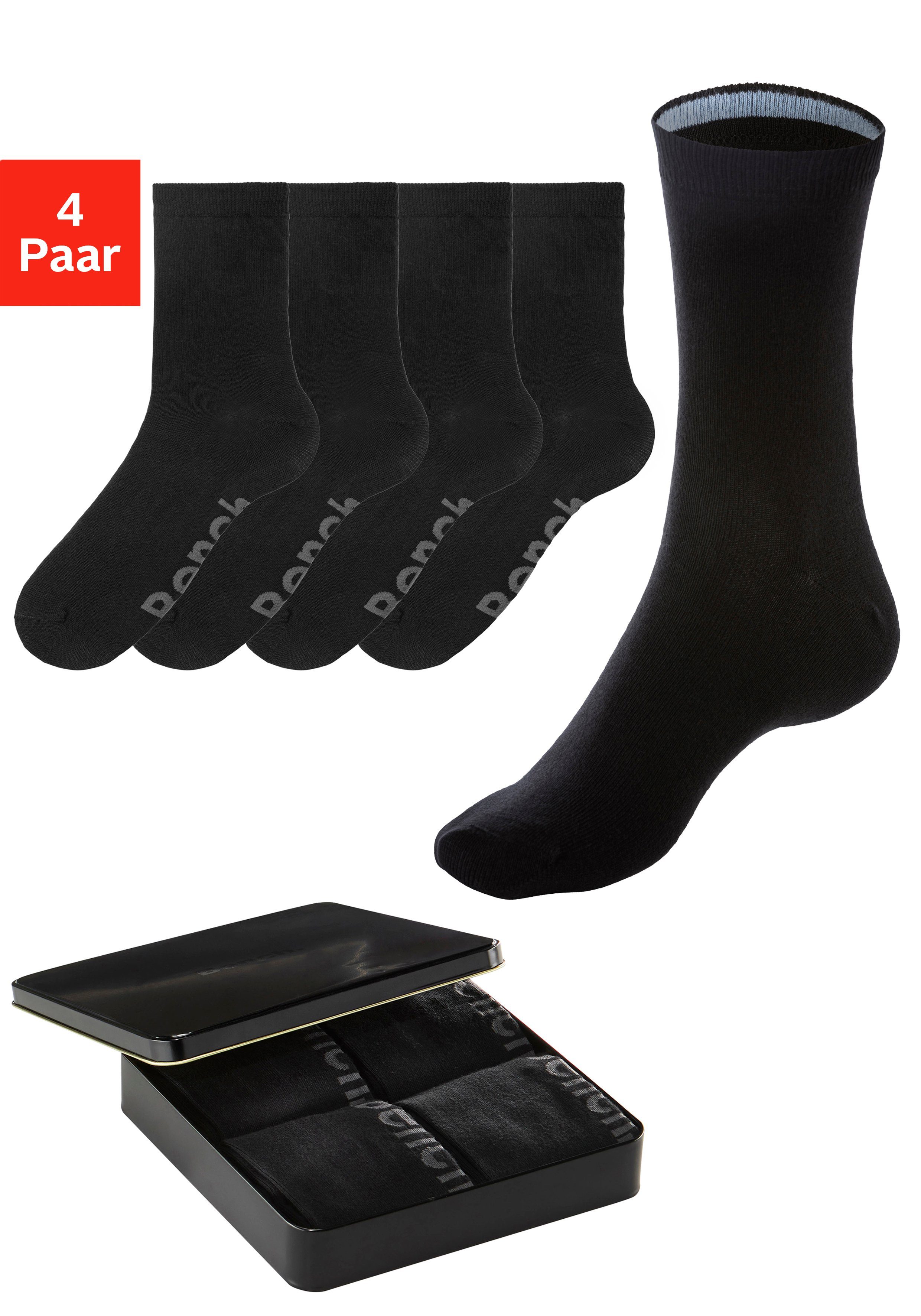 Innenbündchen farbigen Basicsocken schwarz Bench. mit (Box, 4x 4-Paar)