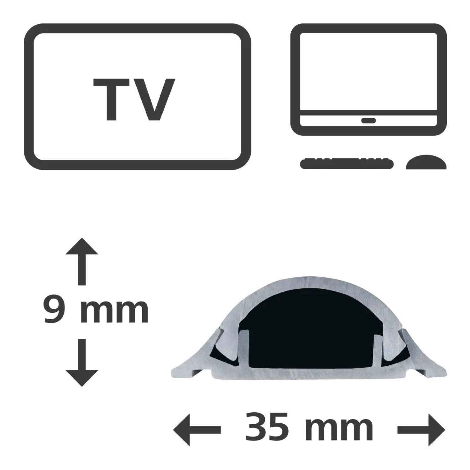 Hama Kabelkanal 1m PVC Kabelkanal Selbstklebend Leitungskanal Grau (1x Kabelkanal 1m), Kabelkanal halbrund Sockel Wand Boden Aufputz TV Beamer PC Audio HiFi