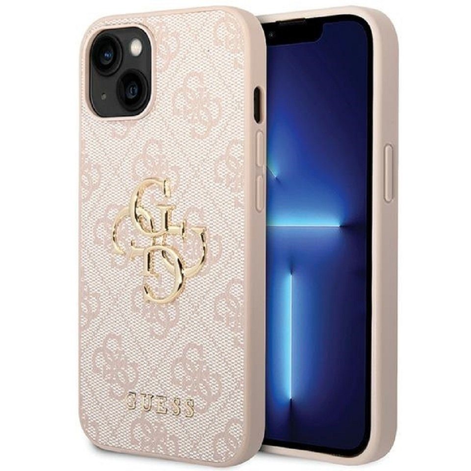 Handyhülle Case iPhone 15 Plus Kunstleder rosa mit goldfarbenem