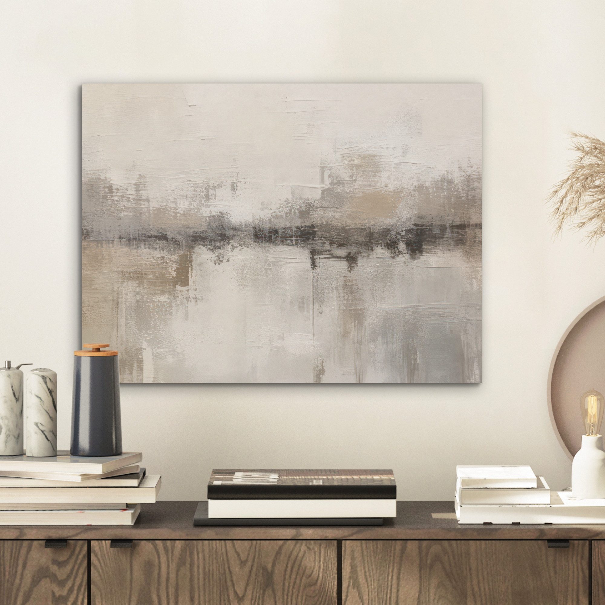 MuchoWow Gemälde Moderne Kunst - Abstrakt - Beige, Fotodruck (1 St), Akusti günstig online kaufen