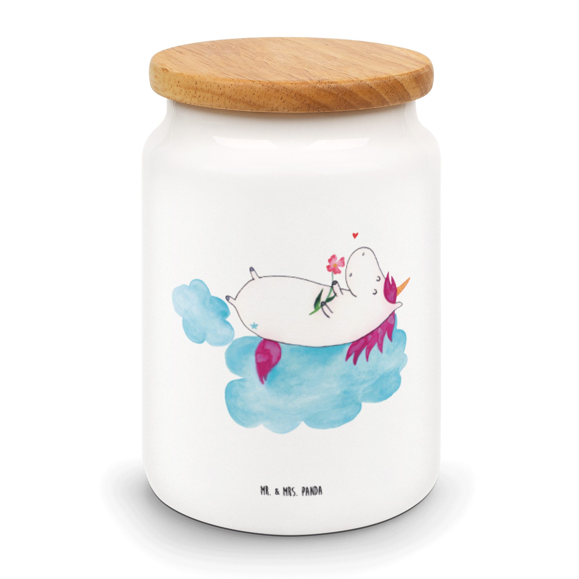 Mr. & Mrs. Panda Vorratsdose Einhorn verliebt auf Wolke - Weiß - Geschenk, Pegasus, Vorratsdose, L, Keramik, (1-tlg)