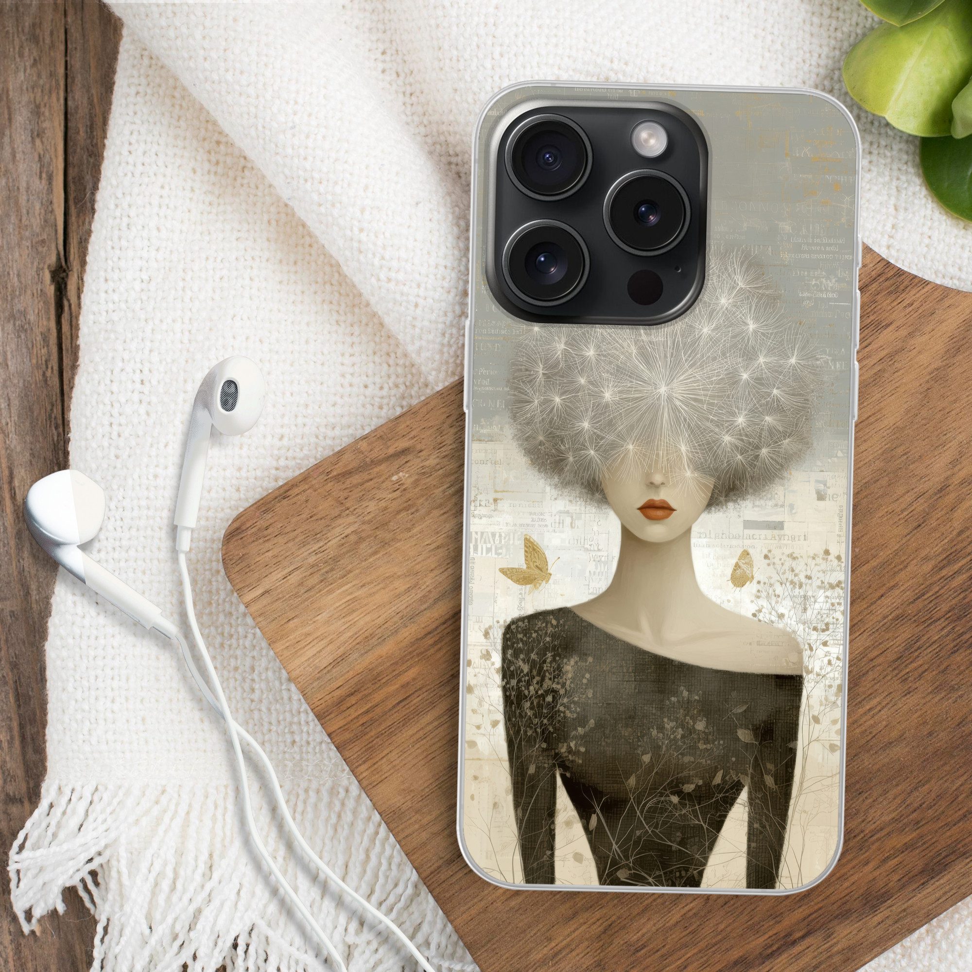 MuchoWow Handyhülle für Apple iPhone 15 Pro Fluff - Frau - Beige, Smartphone-Bumper, Print, Handy Schutzhülle Dünn