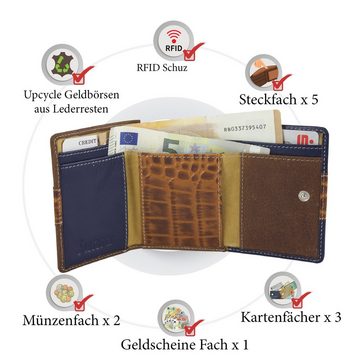 Sunsa Mini Geldbörse echt Leder Geldbörse Damen Geldbeutel Portemonnaie kleine Brieftasche, echt Leder, aus recycelten Lederresten, mit RFID-Schutz, Unisex