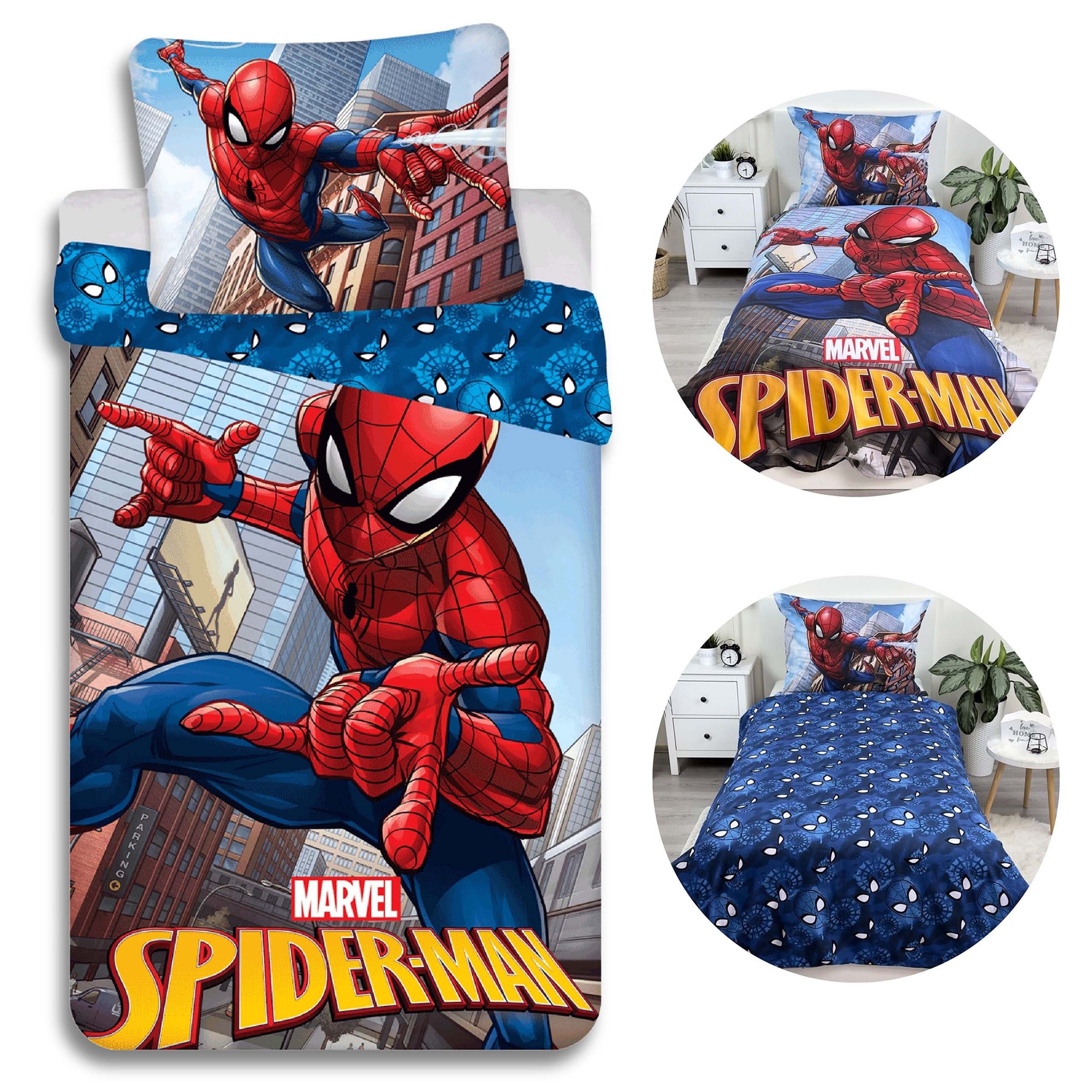Kinderbettwäsche SpiderMan Bettwäscheset mit Reißverschluss, Baumwolle 140x200 cm
