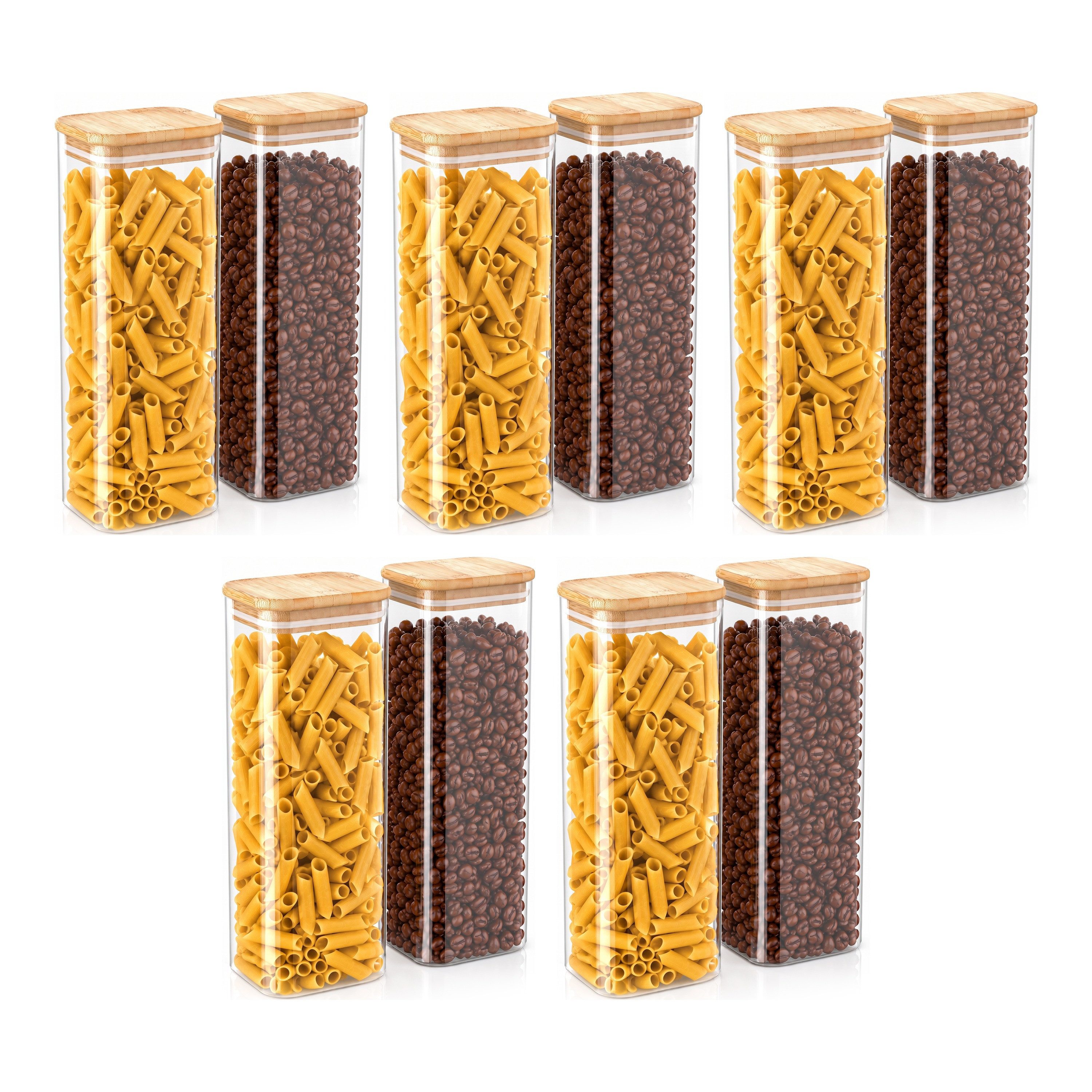 Arendo Vorratsglas eckig mit Bambusdeckel und Silikondichtung, luftdicht, Borosilikatglas, (Packung, 10-tlg., 10 x 2250 ml), Glas gefrier-, mikrowellen- & spülmaschinenfest, -40 bis +400 °C