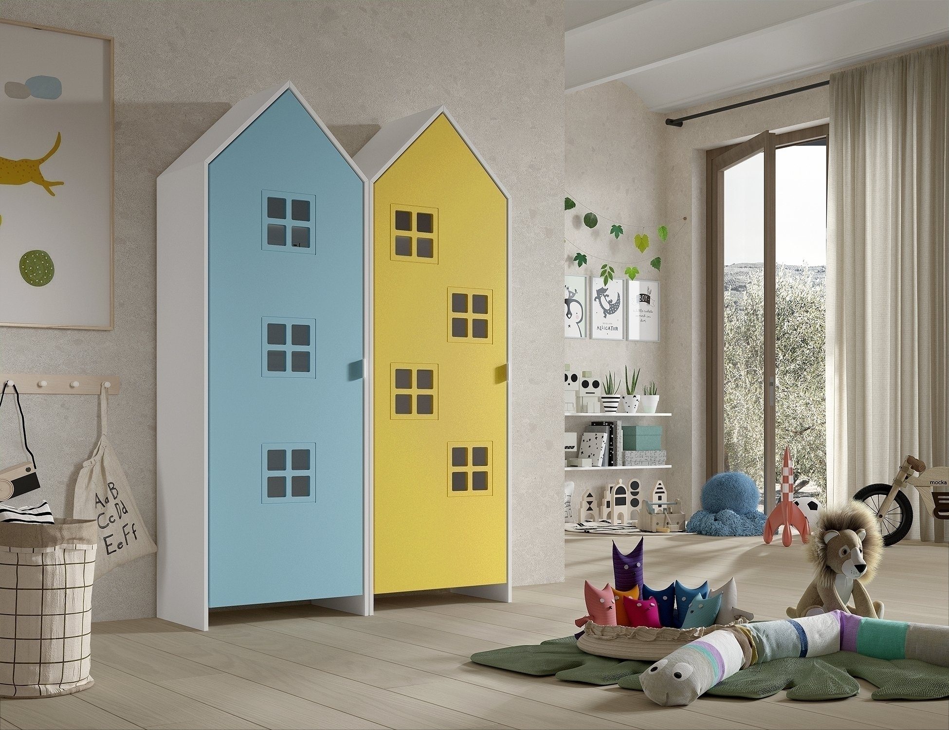 Vipack Kleiderschrank CASAMI BRUGES in Korpus Weiß / Front Blau u. Gelb, MDF