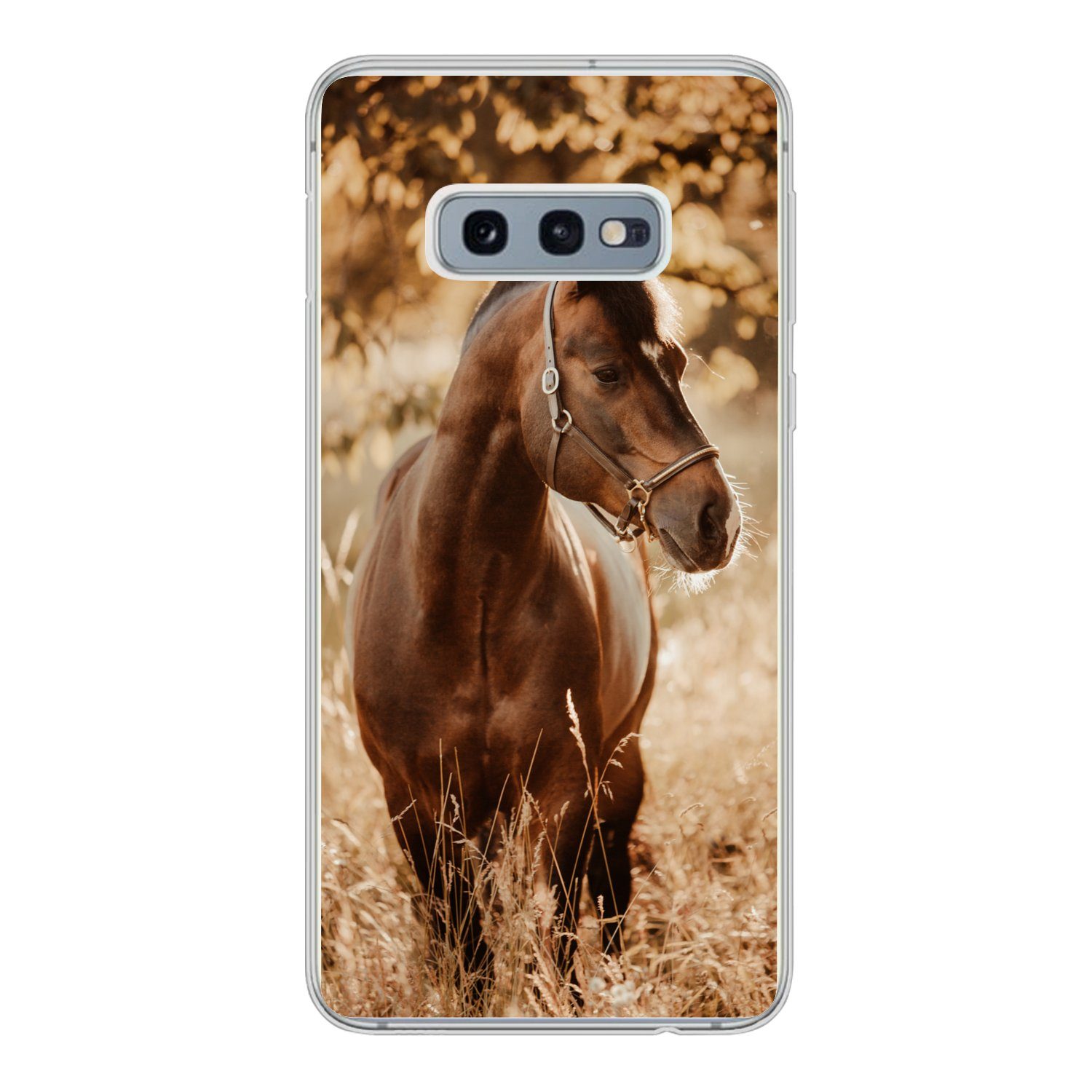 MuchoWow Handyhülle für Samsung Galaxy S10e Pferd - Sonne - Porträt - Natur - Braun, Phone Case, Silikon, Schutzhülle Dünn