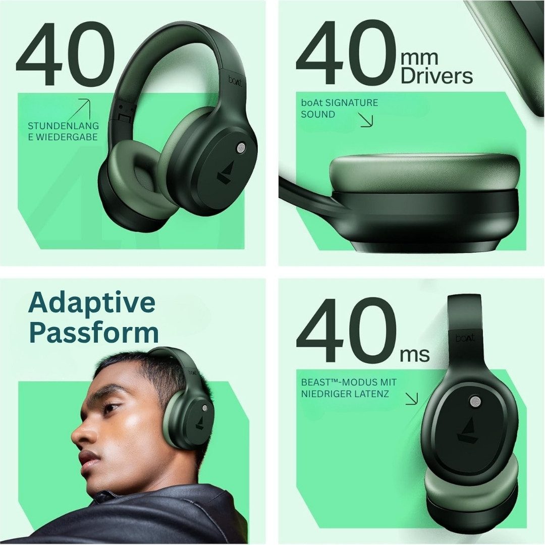 boAt Rockerz 421 Bluetooth Over-Ear Kopfhörer kabellos On-Ear-Kopfhörer (Bluetooth, ANC, ENx, Gaming-Modus, 40ms Latenz, 40mm Treiber)