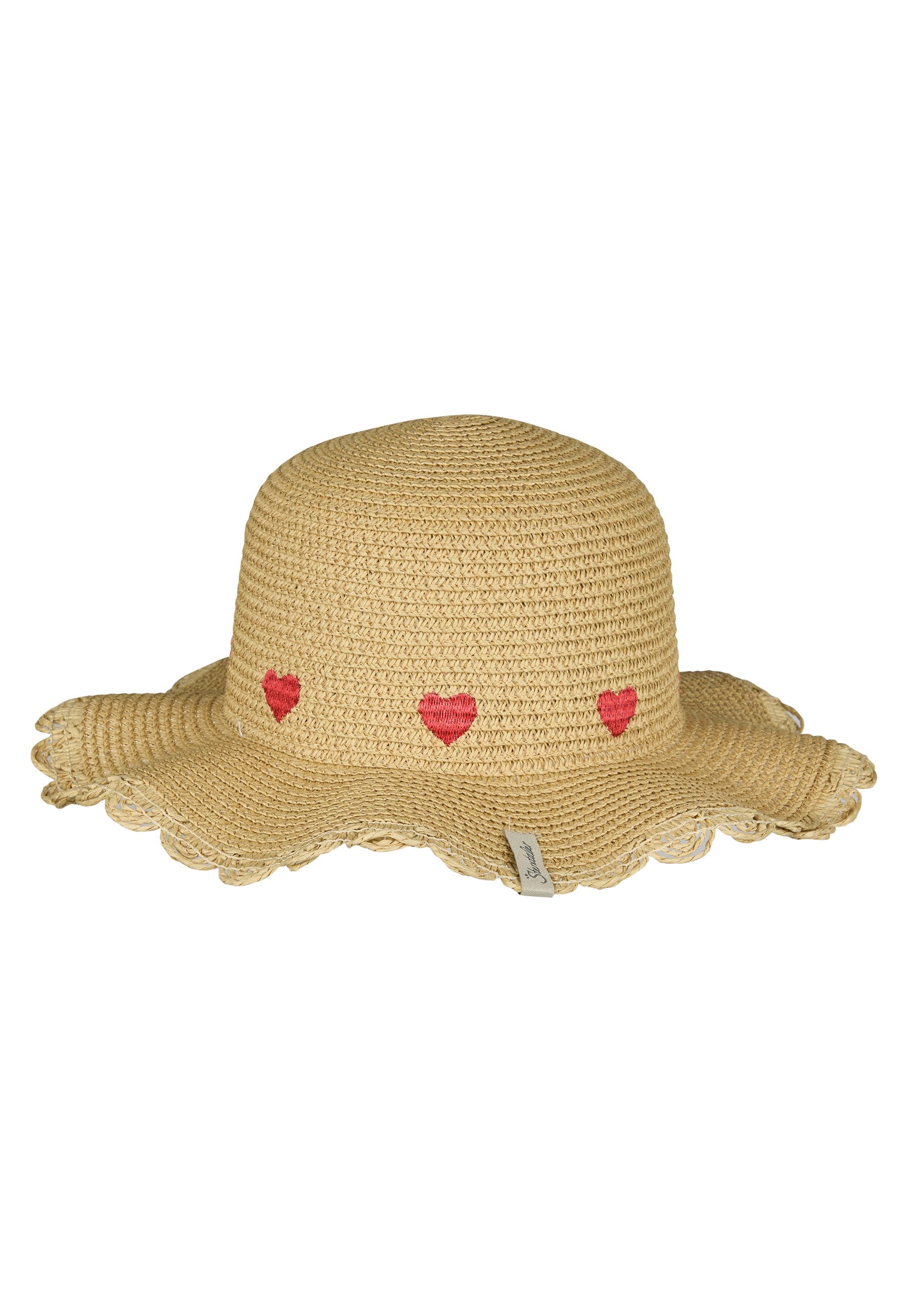 Sterntaler® Sonnenhut 50+ Strohhut Herzen (1-St) Leichter, flexibler Strohhut mit Herz-Stickerei und breiter Krempe