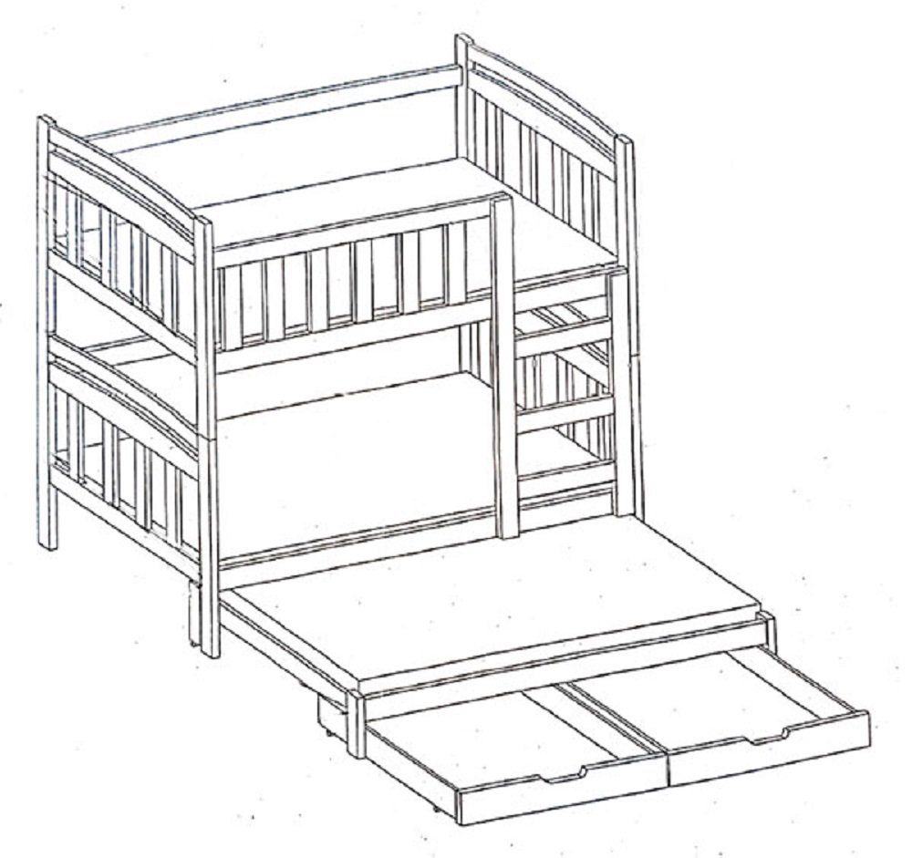 3 Kiefer Hochbett wählbar mit LETICIA / Feldmann-Wohnen (Etagenbett blau Absetzungen: Farbe weiß Schlafgelegenheiten)