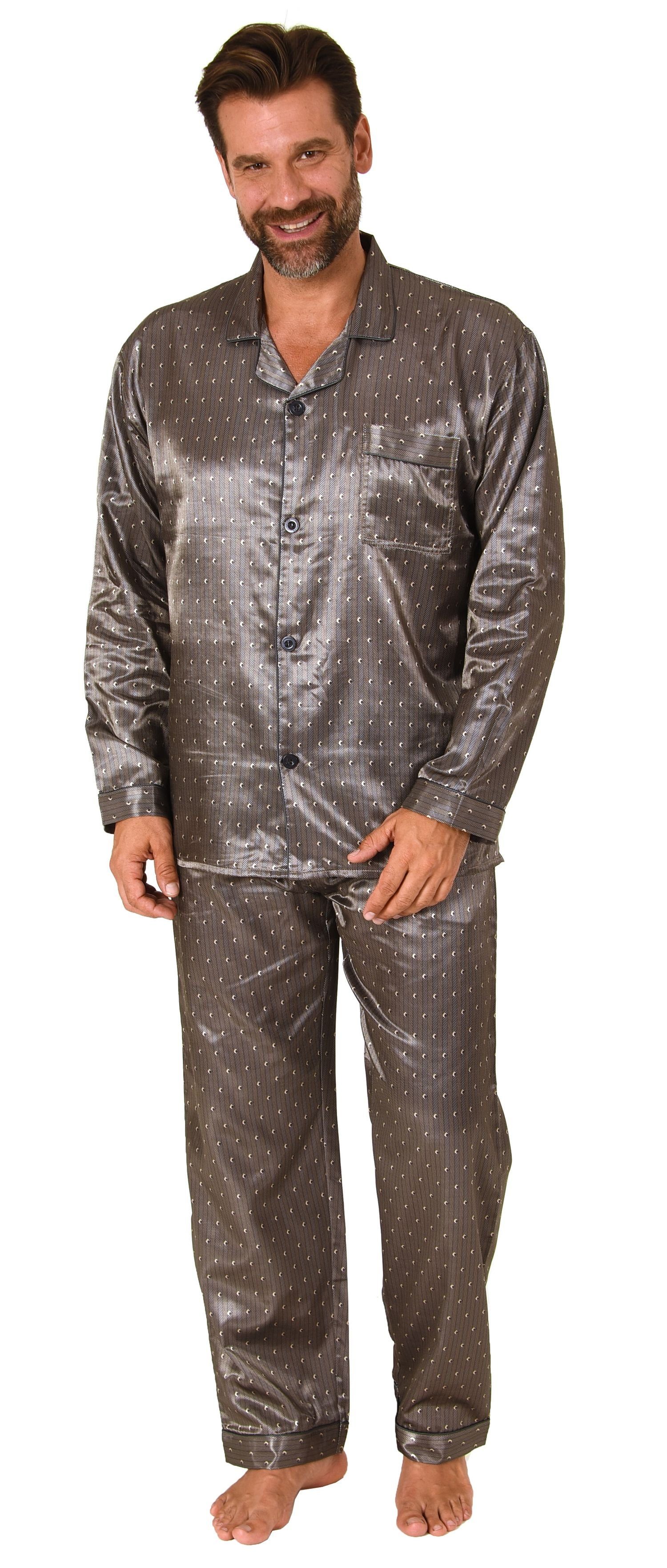 Normann Pyjama Herren Satin Pyjama, durchknöpfbarer Schlafanzug in Minimal- günstig online kaufen