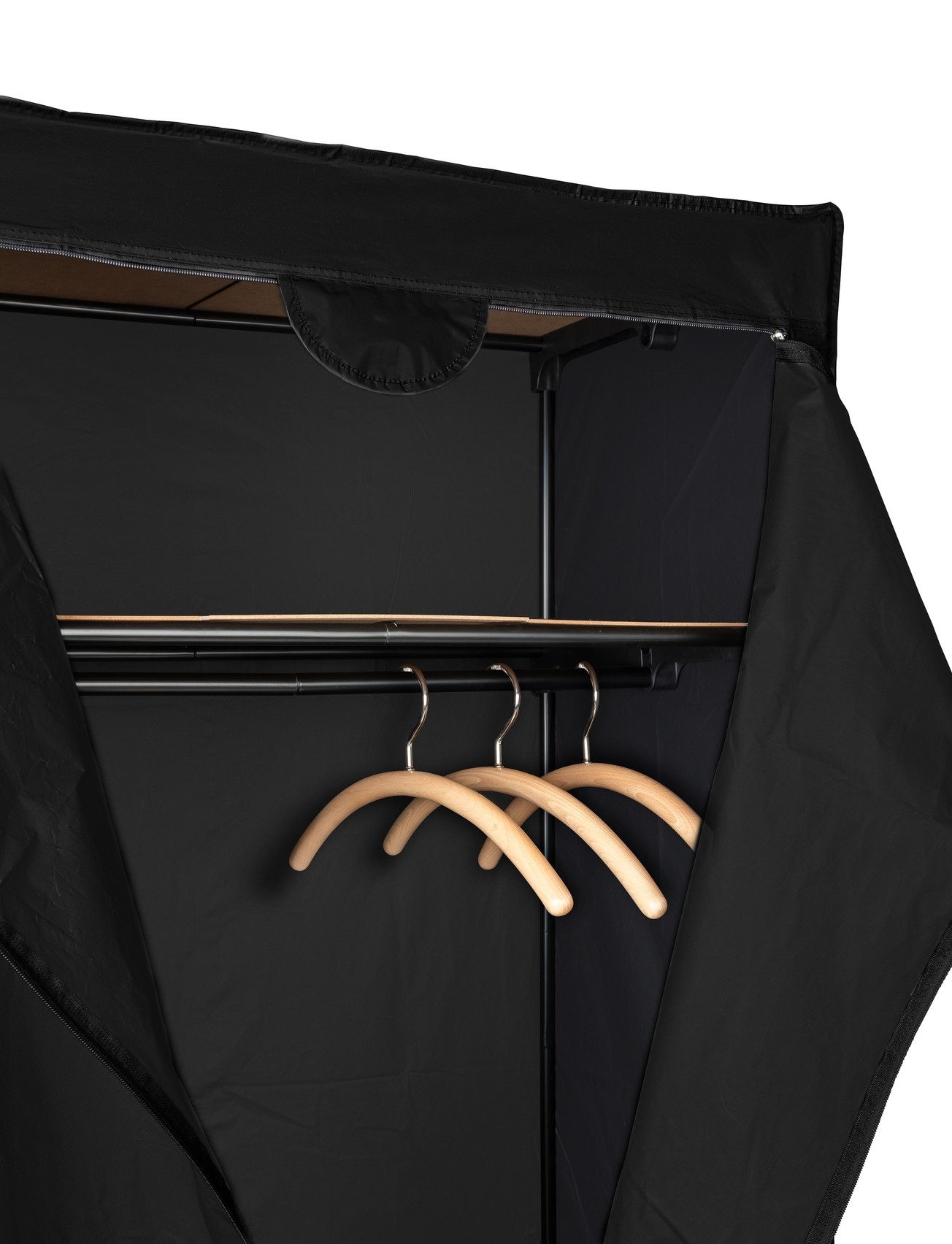 WENKO Stoffschrank Modell Deep Black mit Kleiderstange, Ablage & Reißverschluss, Metallgestell, abwaschbar