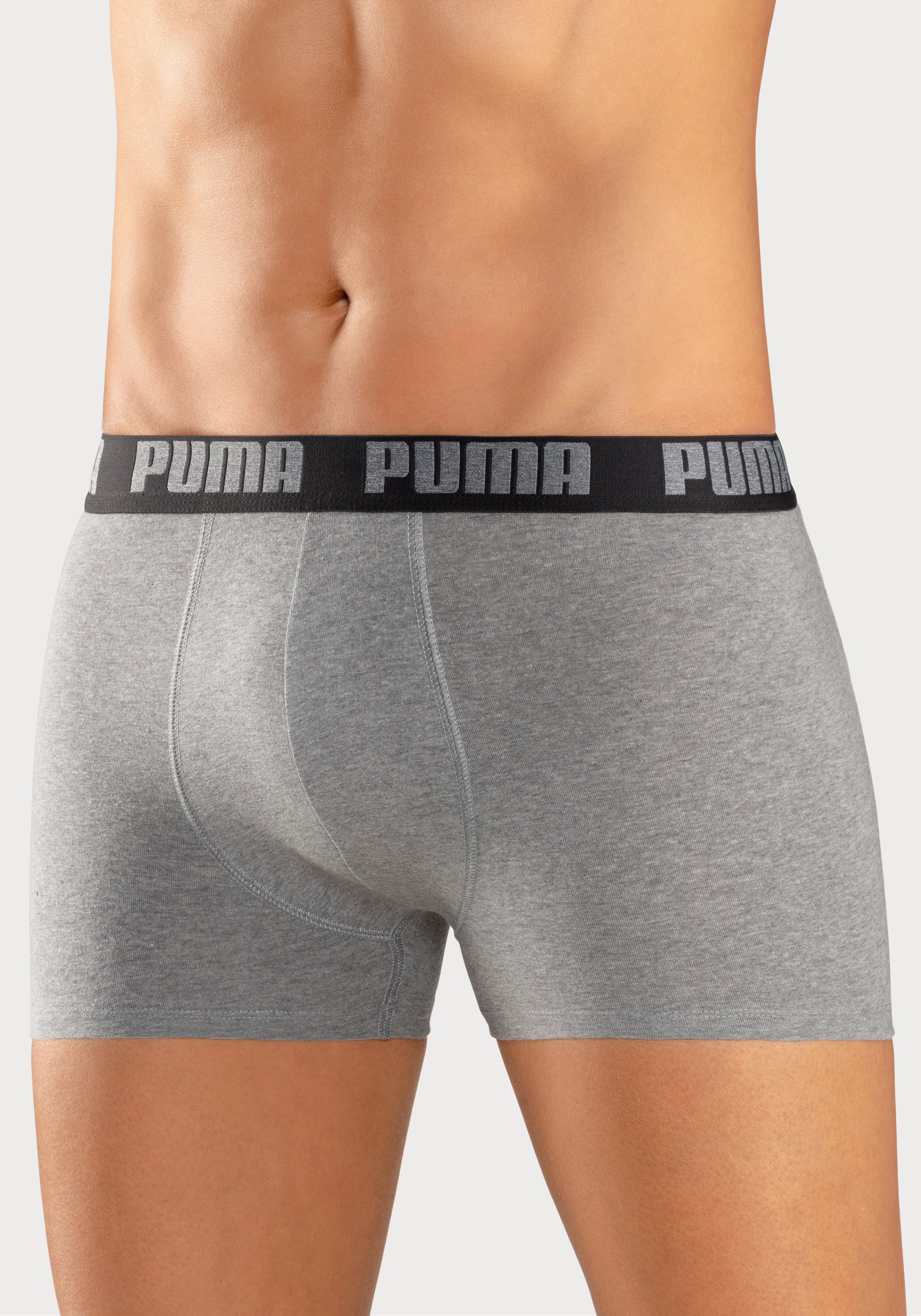 grau-meliert, weiß breitem mit Boxer PUMA schwarz, Logo-Webbund (Packung, schwarz, 2-St)