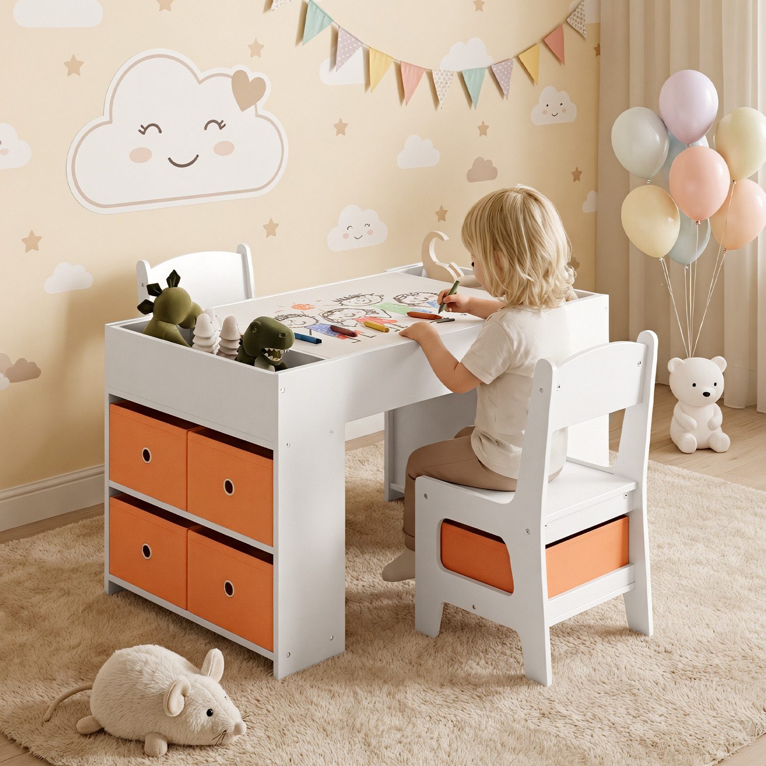 Bealife Kindersitzgruppe Kindertisch mit 2 Stühlen, 3-in-1 Aktivitätstischplatte für Bausteine, (3-tlg., Kindertisch mit 2 Stühlen)