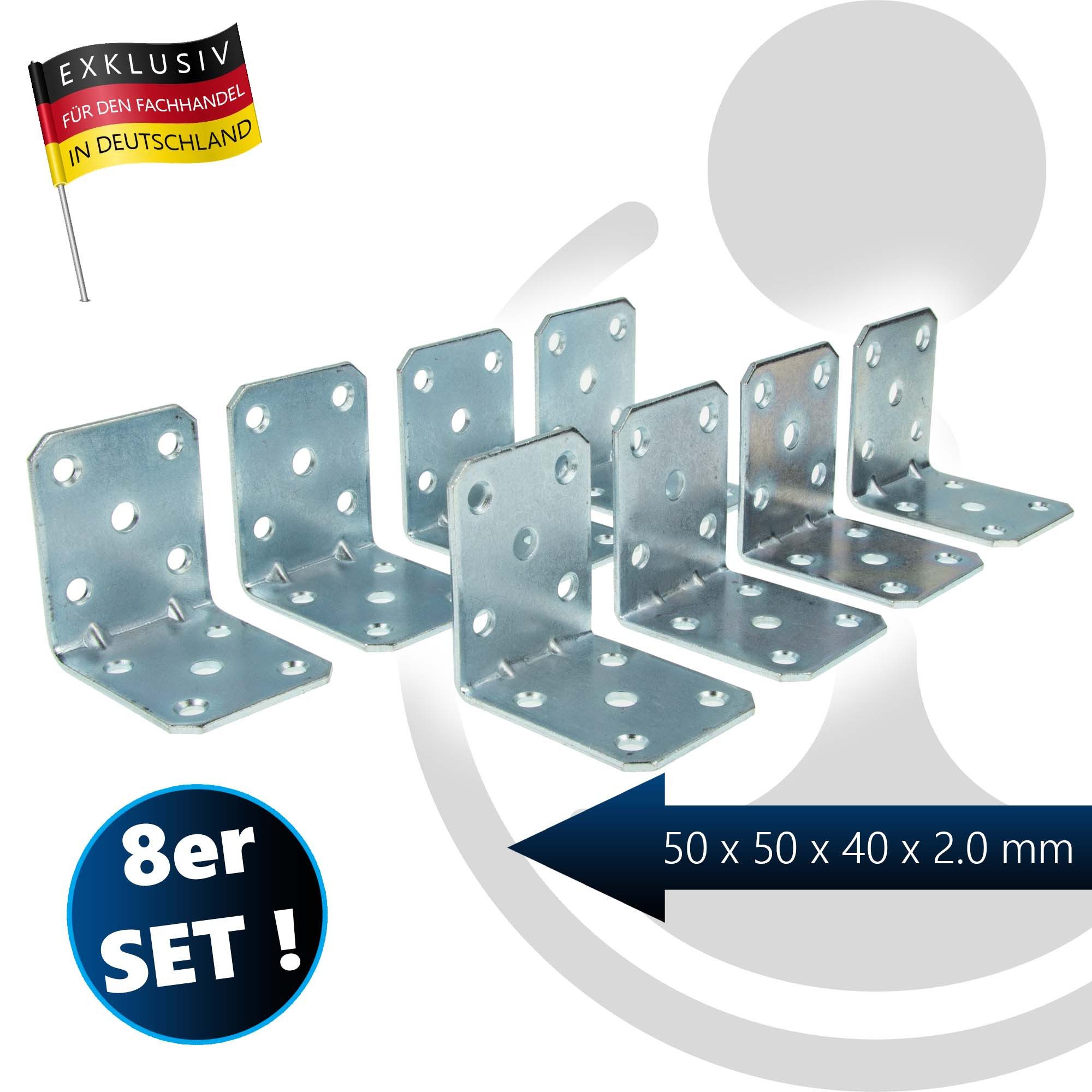 MASTERPROOF PROFESIONAL Winkelverbinder Lochplattenwinkel-Set 50 mm x 50 mm x 40 mm x 2 mm, 8-teilig