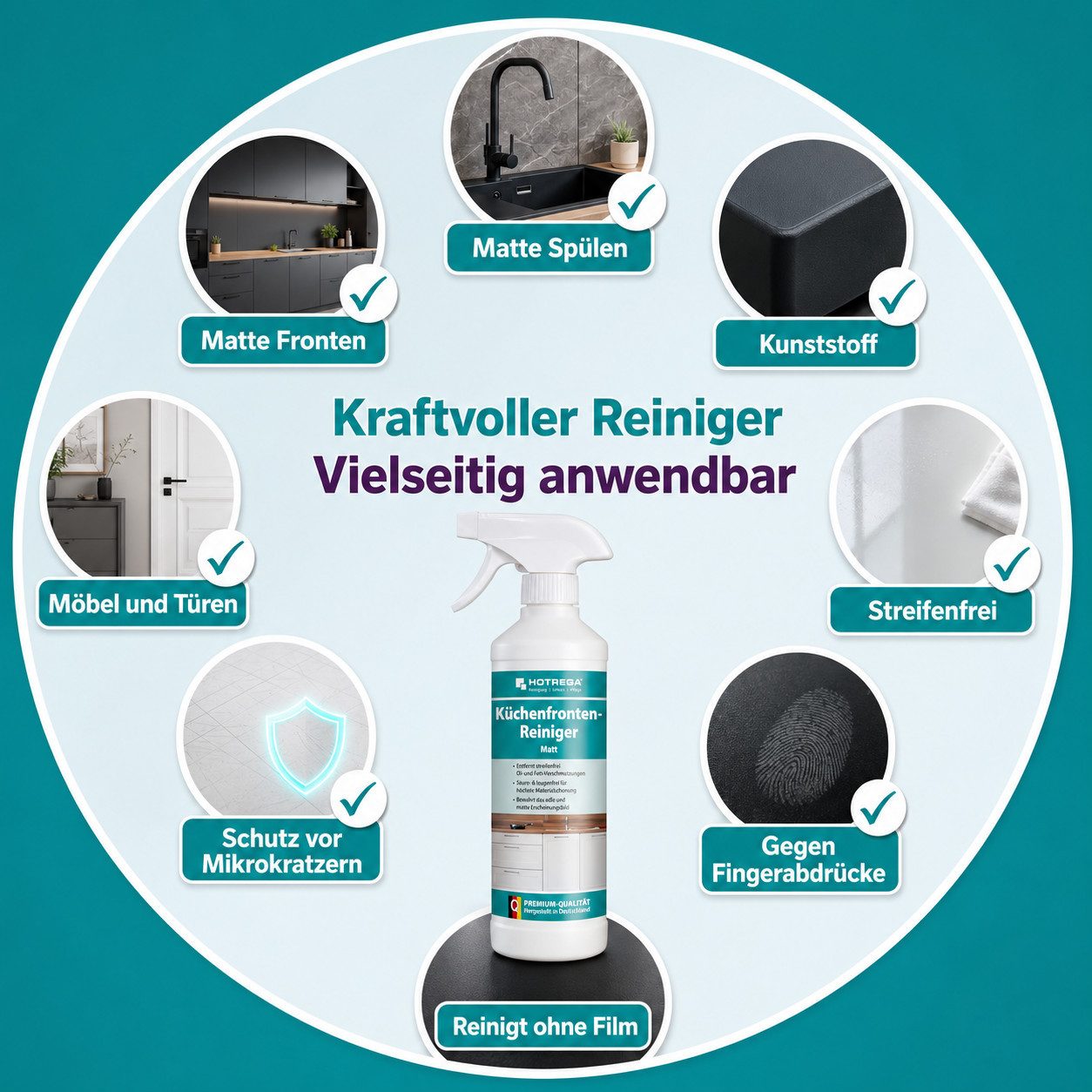 HOTREGA® Küchenfronten Reiniger matt Küchenreiniger streifenfrei 500ml Küchenreiniger